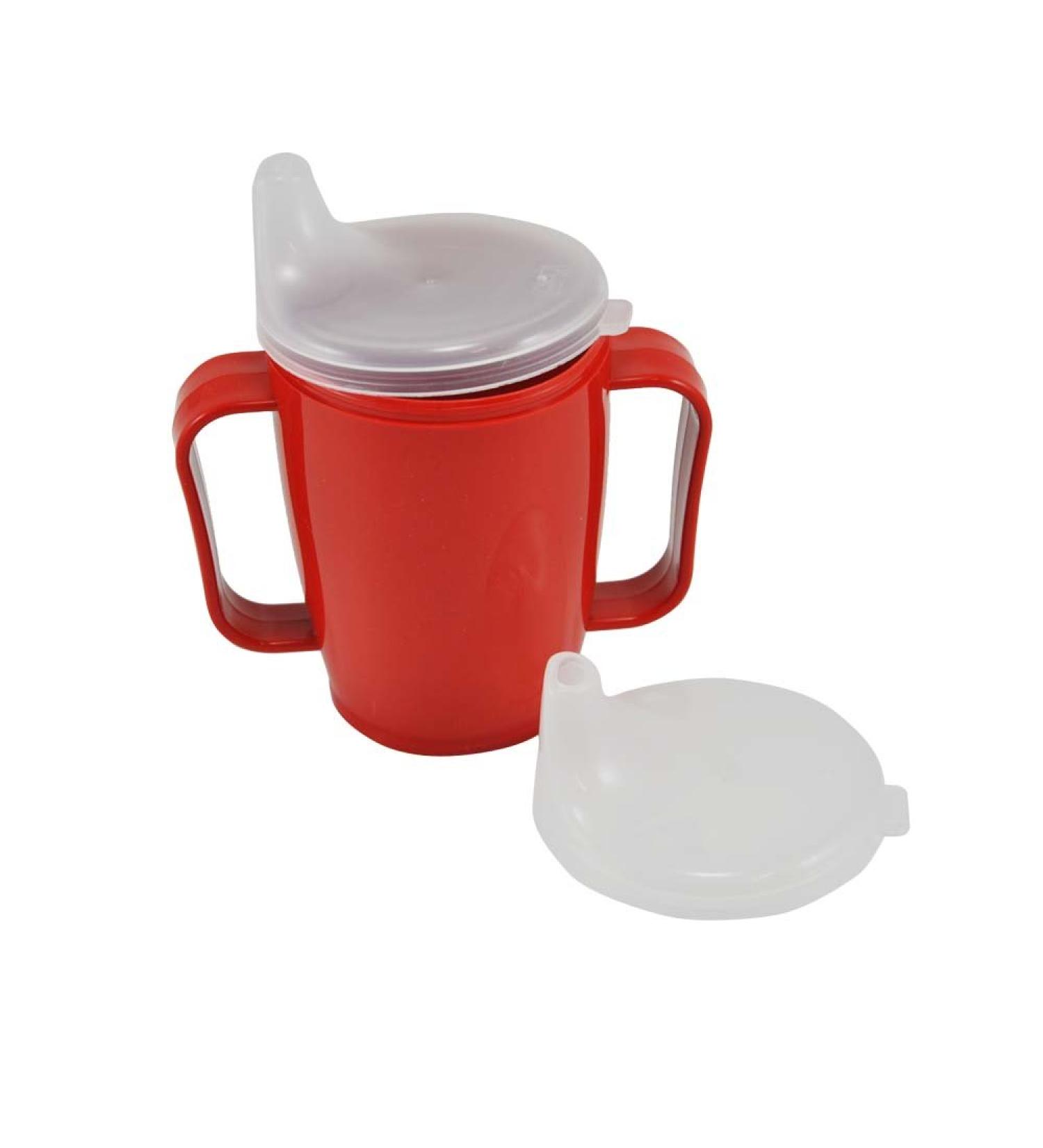 Sippy cup cup drinking cup with handle + 2 lids 4+12 mm 250ml red plastic