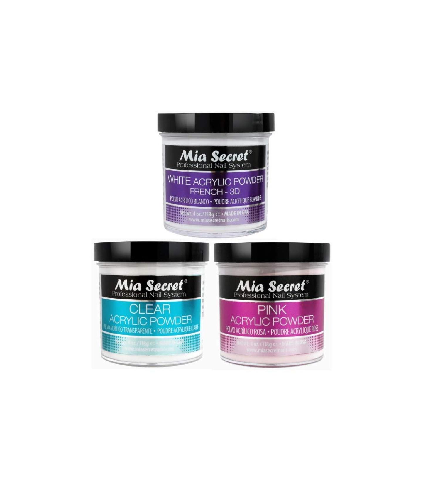 Mia Secret 4oz Acrylic Powder 3pc Set - Pink, Clear, White - Made in USA - Buy Online on GoSupps.com