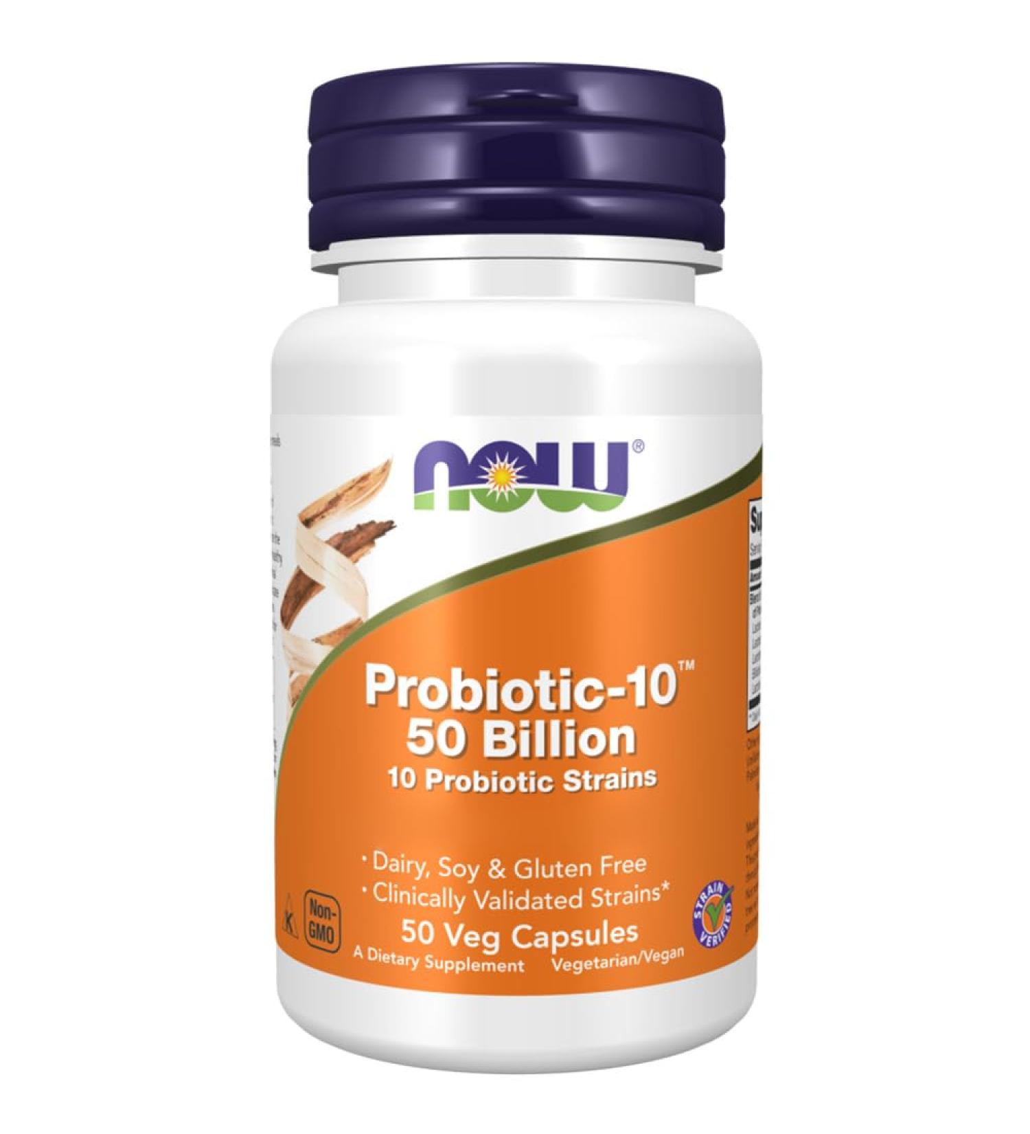 Now Foods Probio-10: 10 Strain 50 Billion CFU Vegan Capsules | Lab-Tested, Soy-Free, Vegetarian | Non-GMO, Gluten-Free - Buy Online on GoSupps.com