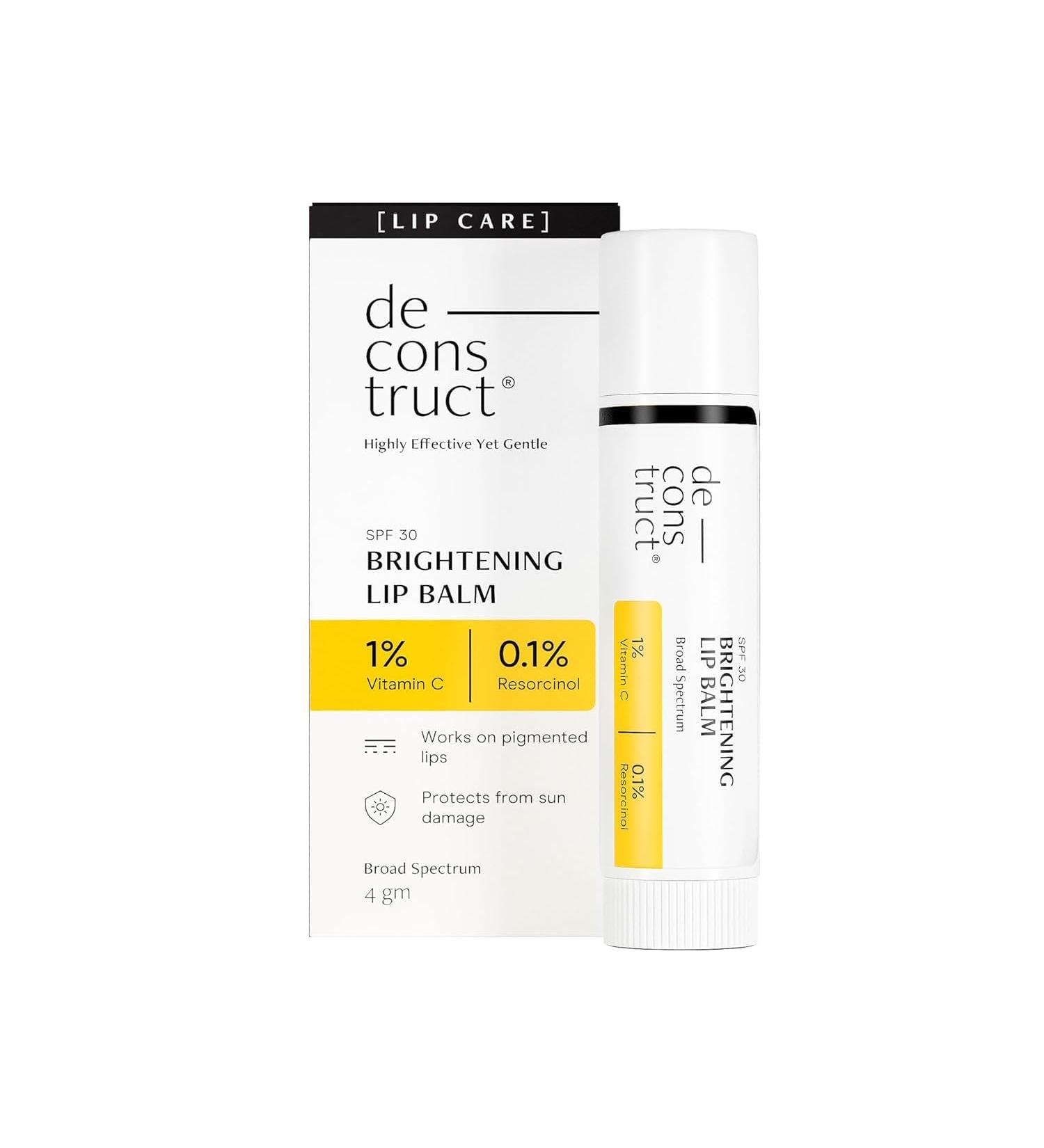 Deconstruct Brightening Lip Balm with SPF 30 | Vitamin C for Dark Pigmented Dry Lips | Hydrating & Brightening | Unisex | 4 gm - Buy Online on GoSupps.com