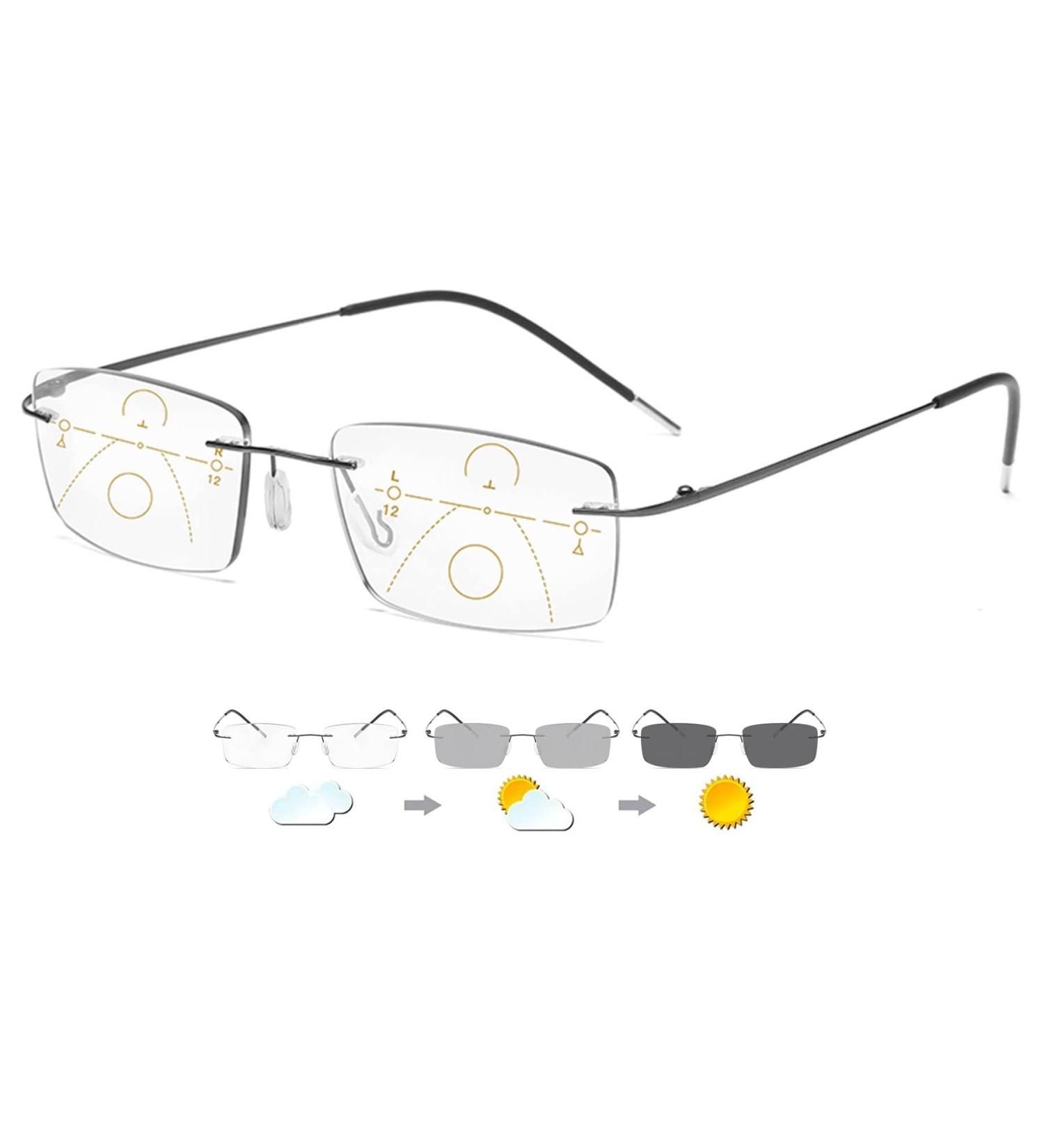 Lanomi Self-Tinting Multifocal Reading Glasses for Men & Women | Blue Light Filter | Anti-Fatigue Titan Photochromic Eyewear | 1.5 Diopter Rectangle Design - Buy Online on GoSupps.com
