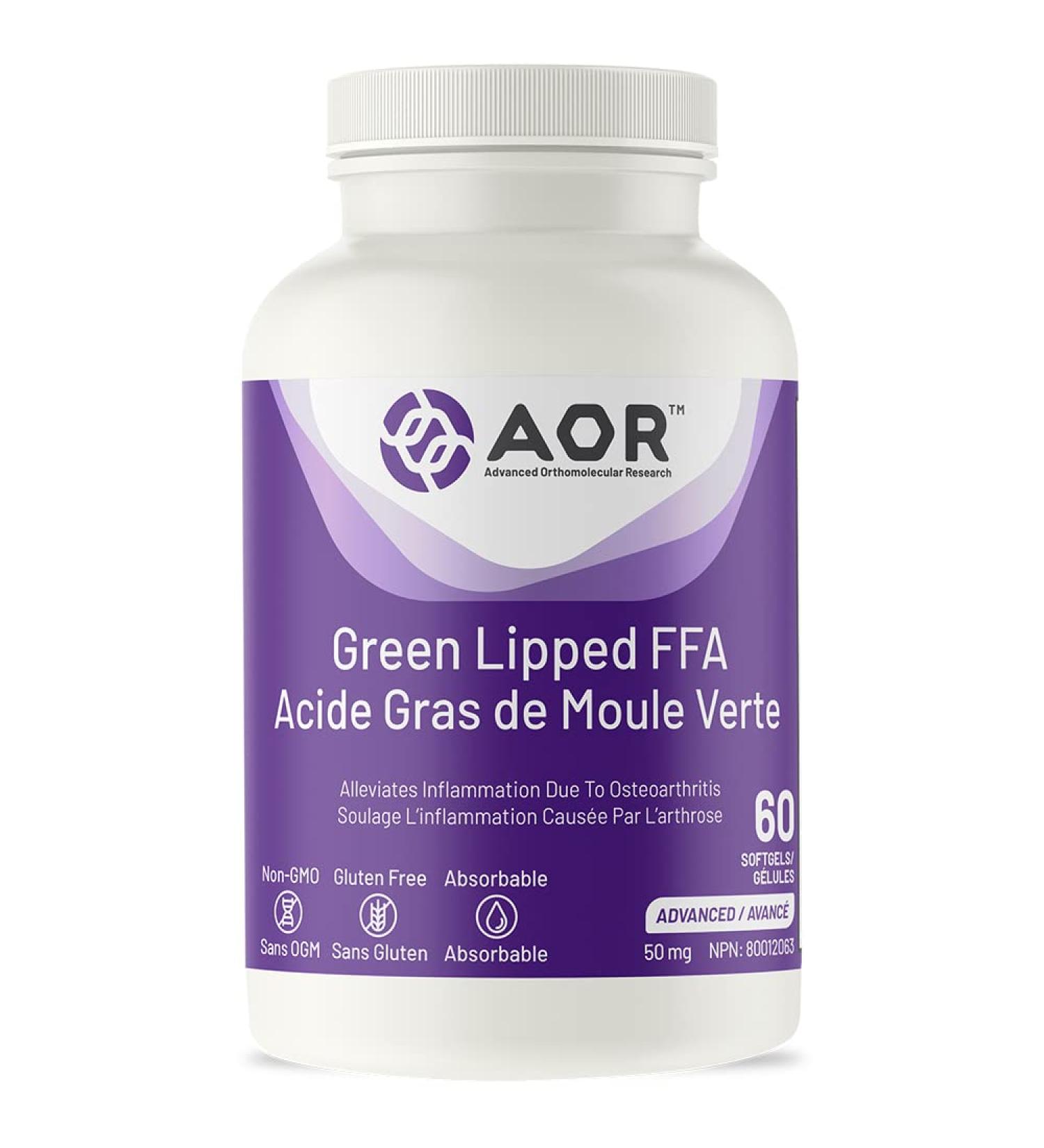 AOR - Green Lipped FFA 50mg 60 Softgels - Green Lipped Mussel for Inflammation Relief Joint Support and Osteoarthritis Pain Relief - Omega 3 Fatty Acid Supplement - Anti Inflammation Supplement - Buy Online on GoSupps.com