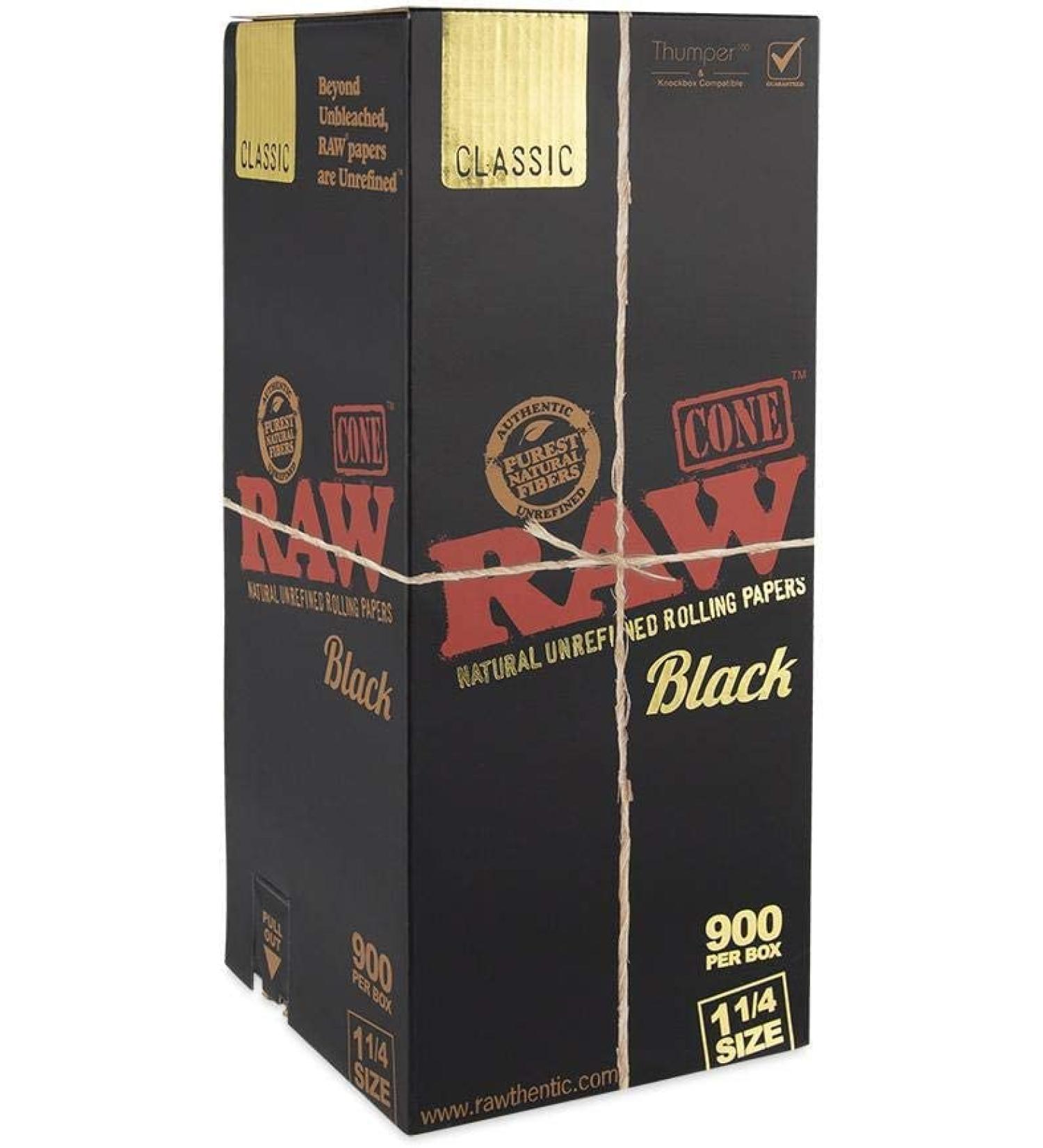 RAW Classic Black Prerolled Cones Bulk - 900 Count 1 1/4 Size Natural Classic Unrefined Rolling Papers - Pre-Roll Cones - Filter Tips - Natural Brown Unbleached Unrefined Rolling Papers - Buy Online on GoSupps.com