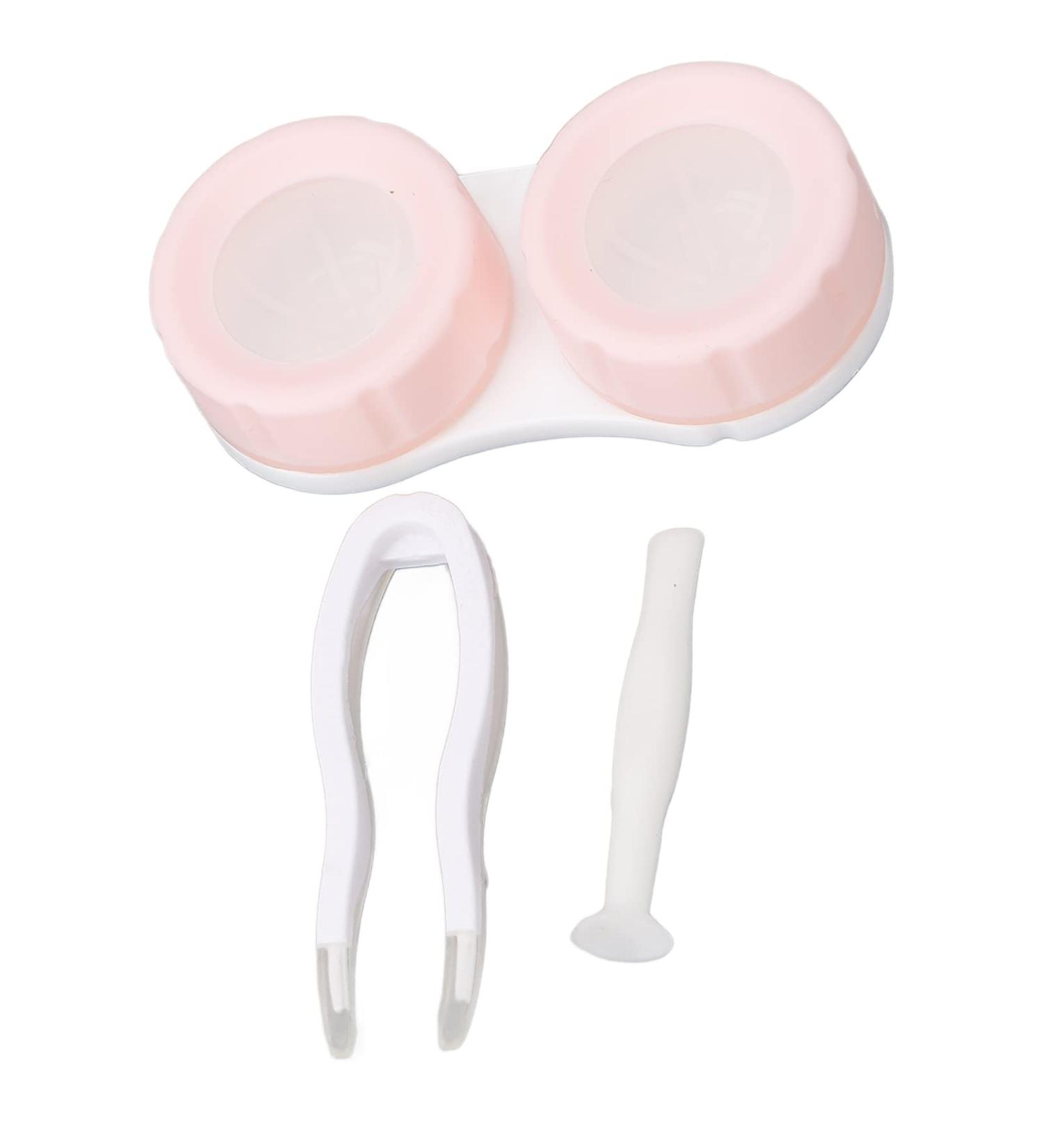 Pink Portable Contact Lens Case with Tweezers - Travel Essential for Women | Complete Plastic Lens Storage - Buy Online on GoSupps.com