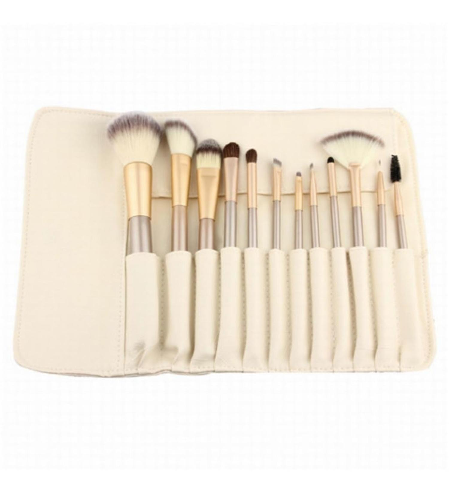 12-Piece Beige Makeup Brush Set | Essential Beauty Tools for Beginners | 18cm Quality Brushes - Buy Online on GoSupps.com