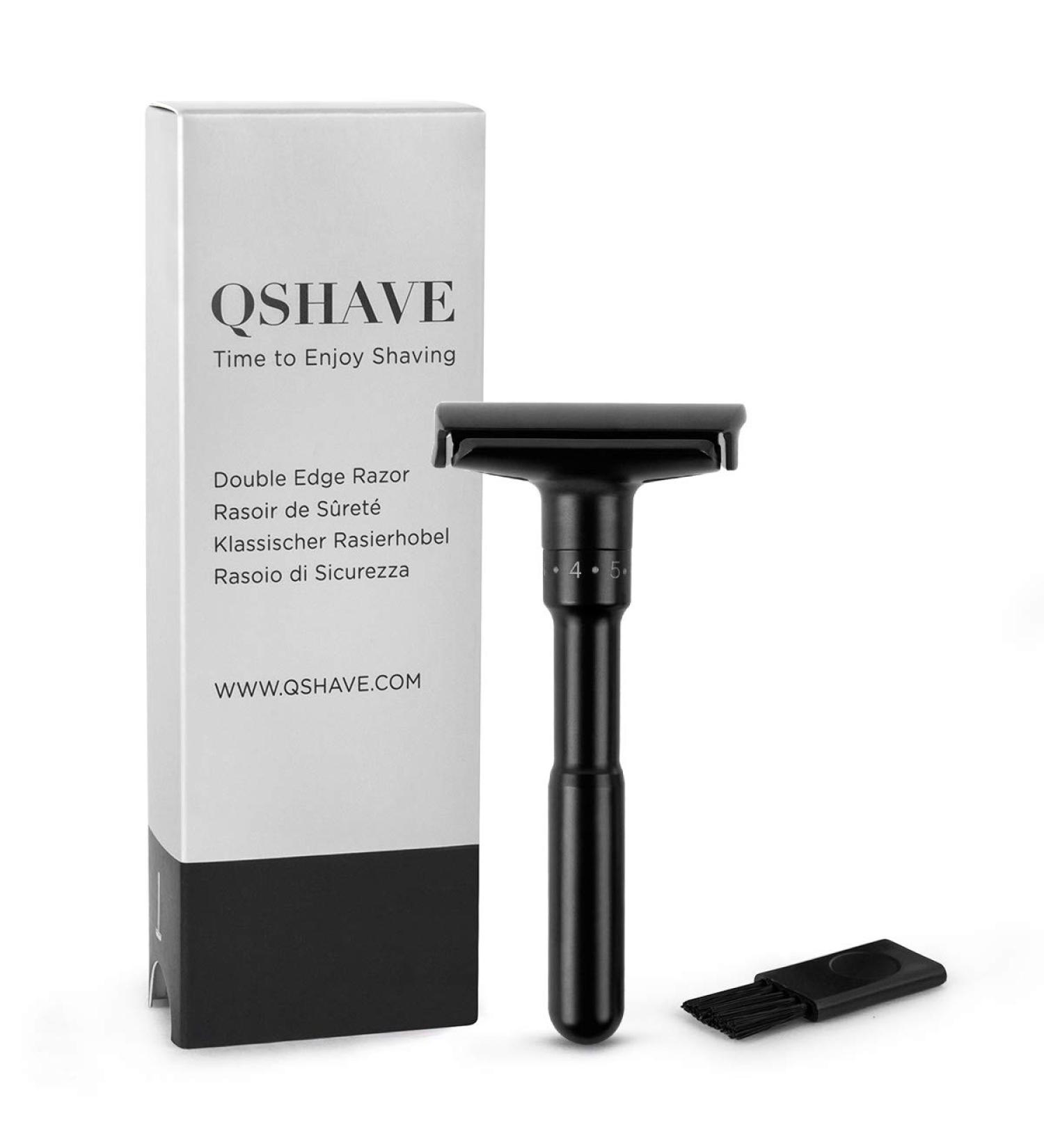 QSHAVE Matte Black Adjustable Safety Razor - Classic Double Edge Razor with 1 Blade | Perfect for a Smooth Shave | International Shipping Available - Buy Online on GoSupps.com