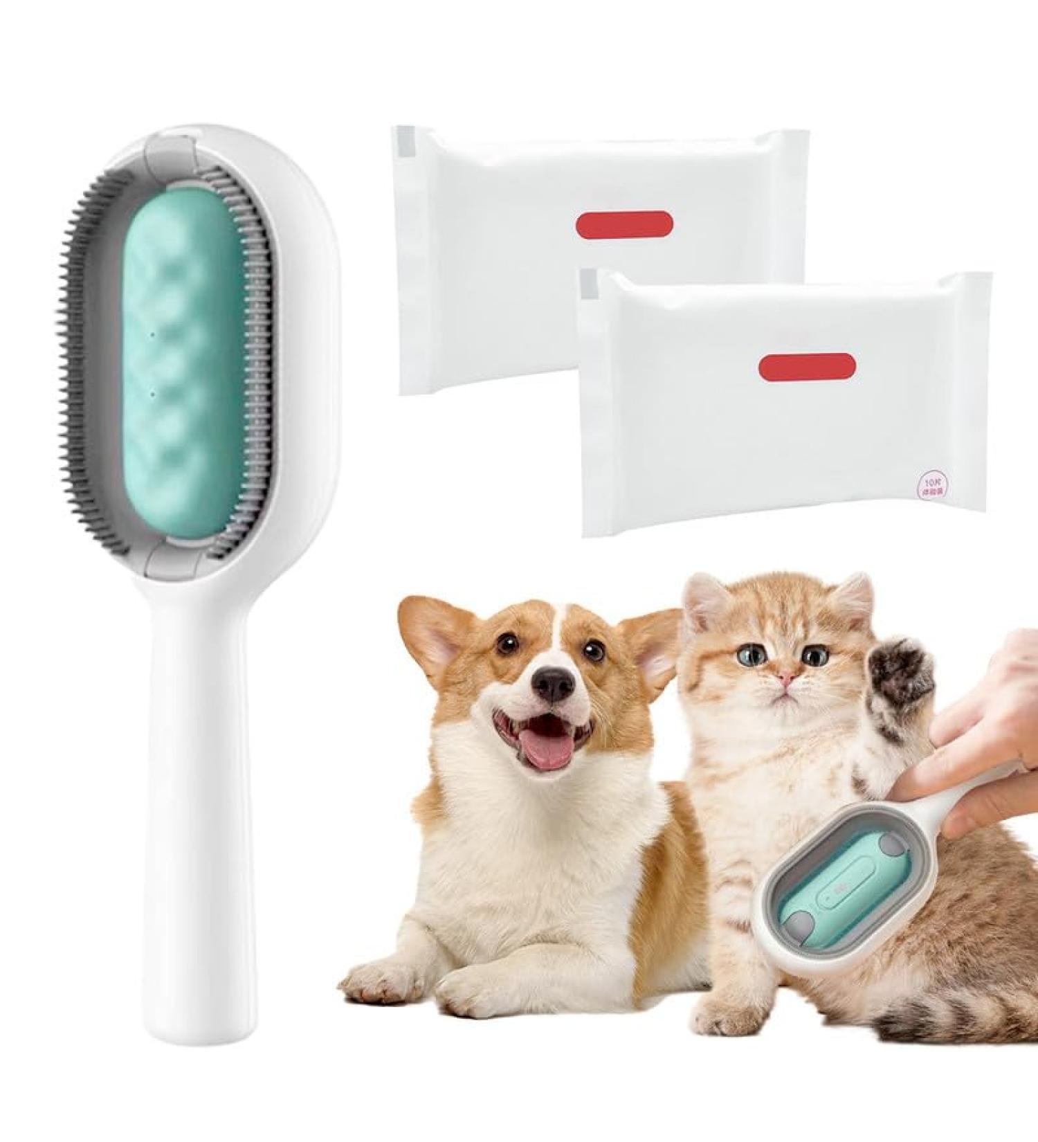 Animal Hair Removal Brush with Water Tank - 2PCs Dry Towels for Cats & Dogs - Effective Pet Hair Remover - Buy Online on GoSupps.com
