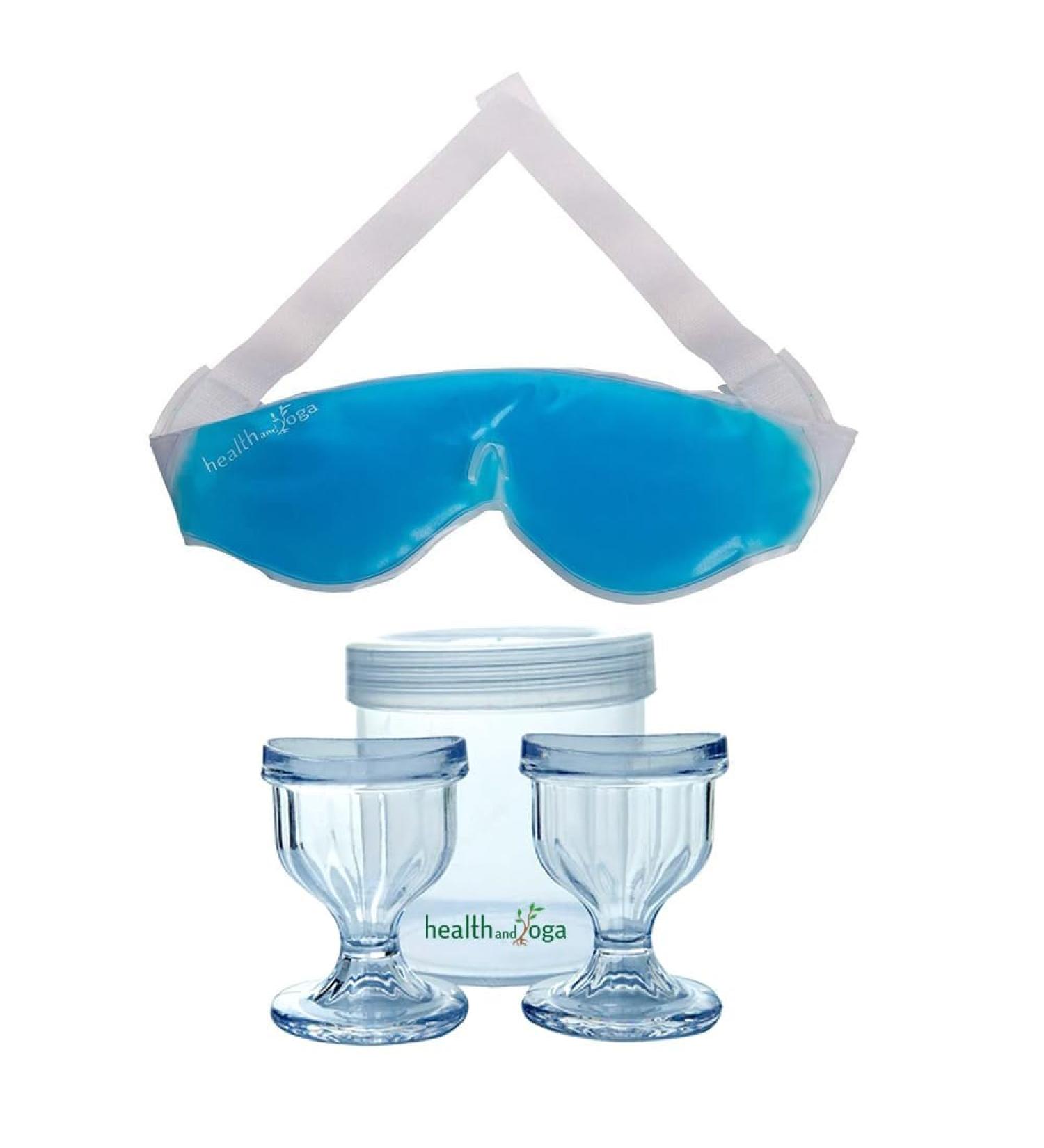 HealthAndYoga Eye Care Kit - 2 ChillEyes Wash Cups & Gel Eye Mask | Relieves Eye Strain Dark Circles & Tiredness - Perfect for Relaxation & Sleep - Buy Online on GoSupps.com