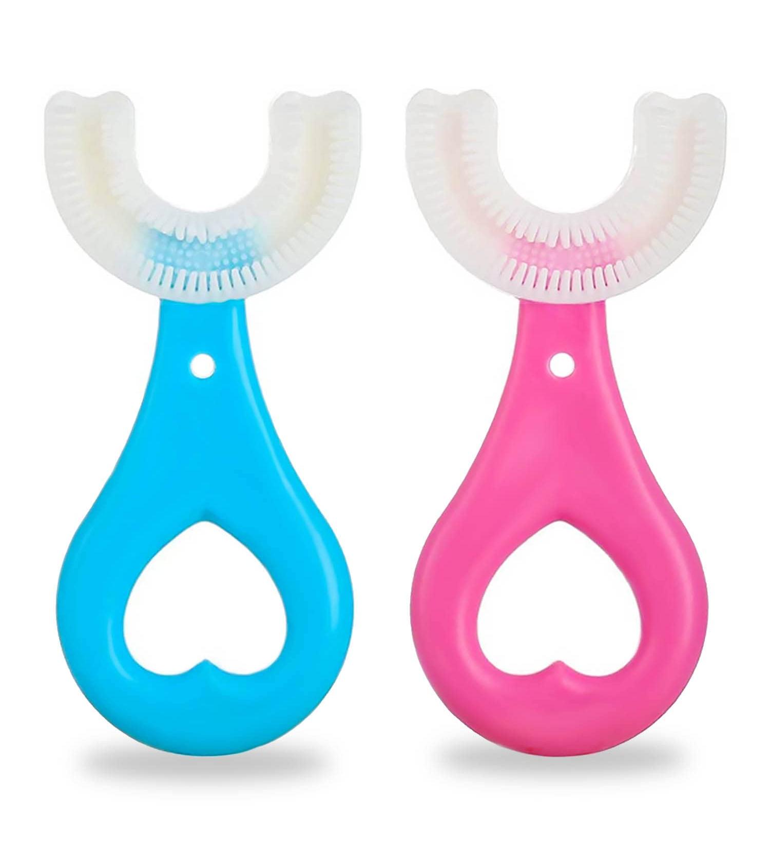 2Pcs Kids U Shaped Toothbrushes for 2-6Years | Silicone Teeth Brush for All-Round Cleaning | Blue and Pink Colors - Buy Online on GoSupps.com