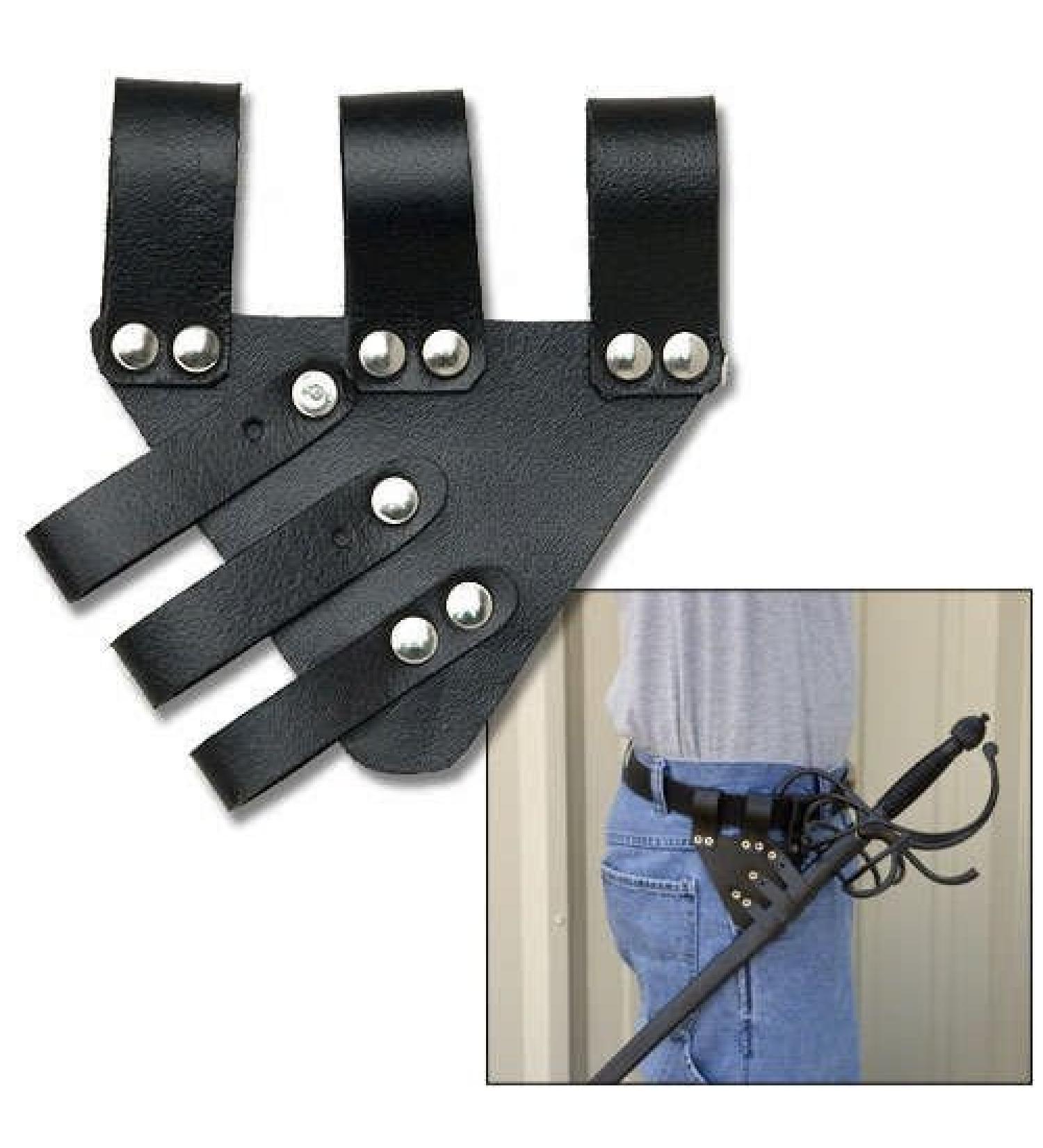 5.5" UNIVERSAL SWORD FROG Black Leather Sheath Scabbard Adjustable Baldric Belt