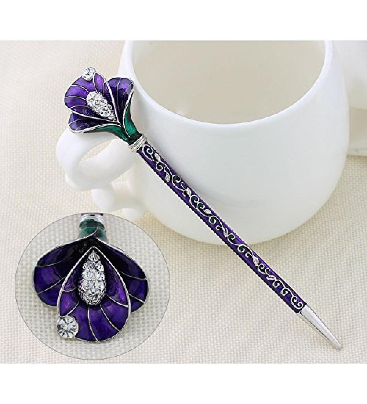 Chinese Traditional Classical Hair Pins Stick Crystal Antique Lotus Fork Hairpin hair Sticks hair Chopsticks wedding Hair Jewelry (PURPLE) - Buy Online on GoSupps.com