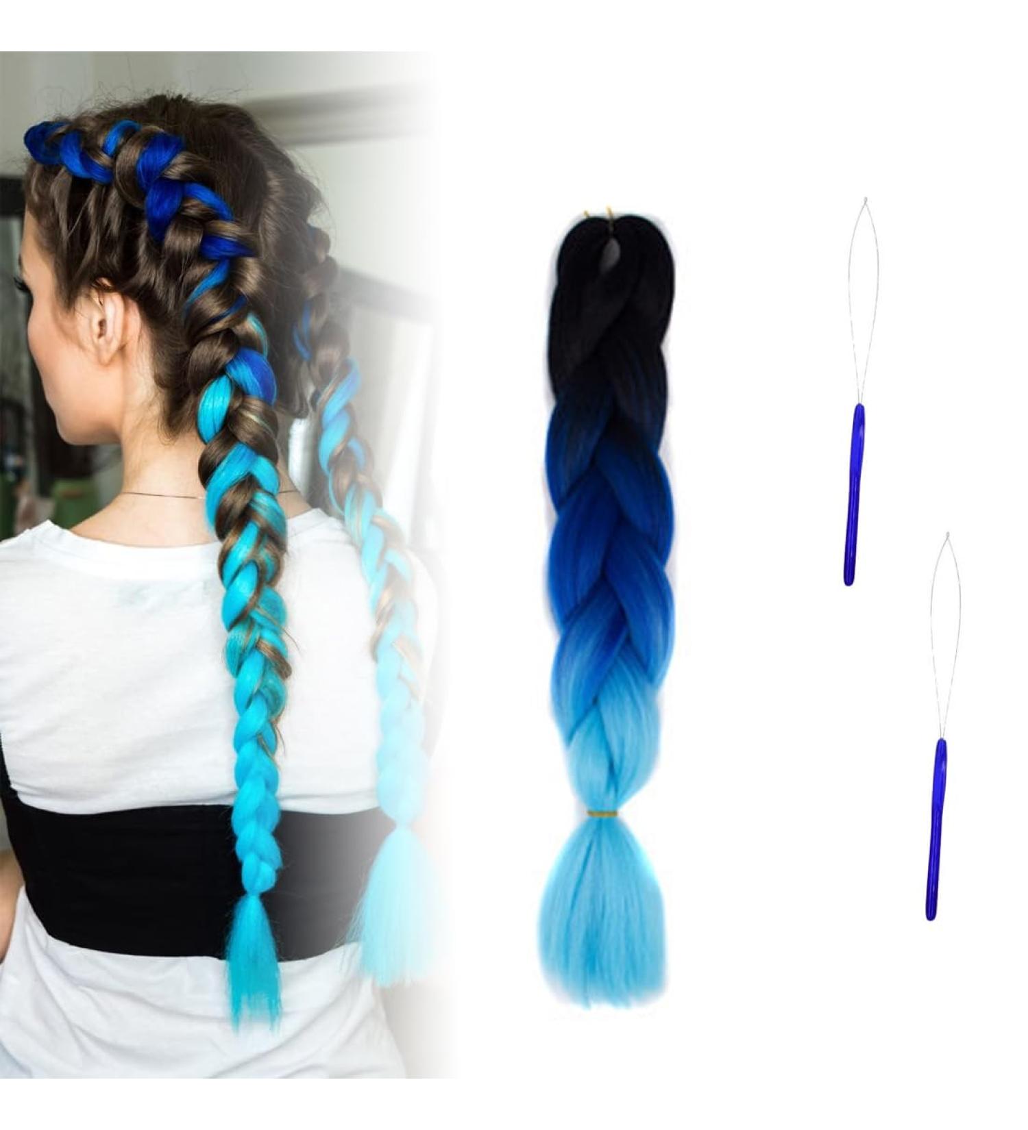 JOCXZI Colored Big Braids Braided Hair Blue Jumbo Braid Synthetic Hair (1 Piece) Hair Extension with 2 Hair Extension Rings for Crochet Twist Braiding Hair - Buy Online on GoSupps.com