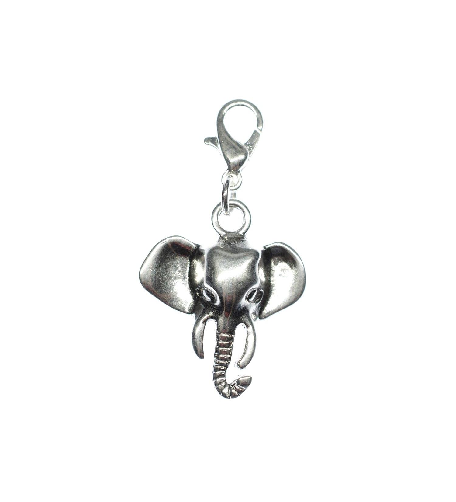 Handmade Silver Elephant Head Charm - Big Five Zoo Animal Zipper Pull & Bracelet Pendant - Unique Fashion Jewelry - Buy Online on GoSupps.com