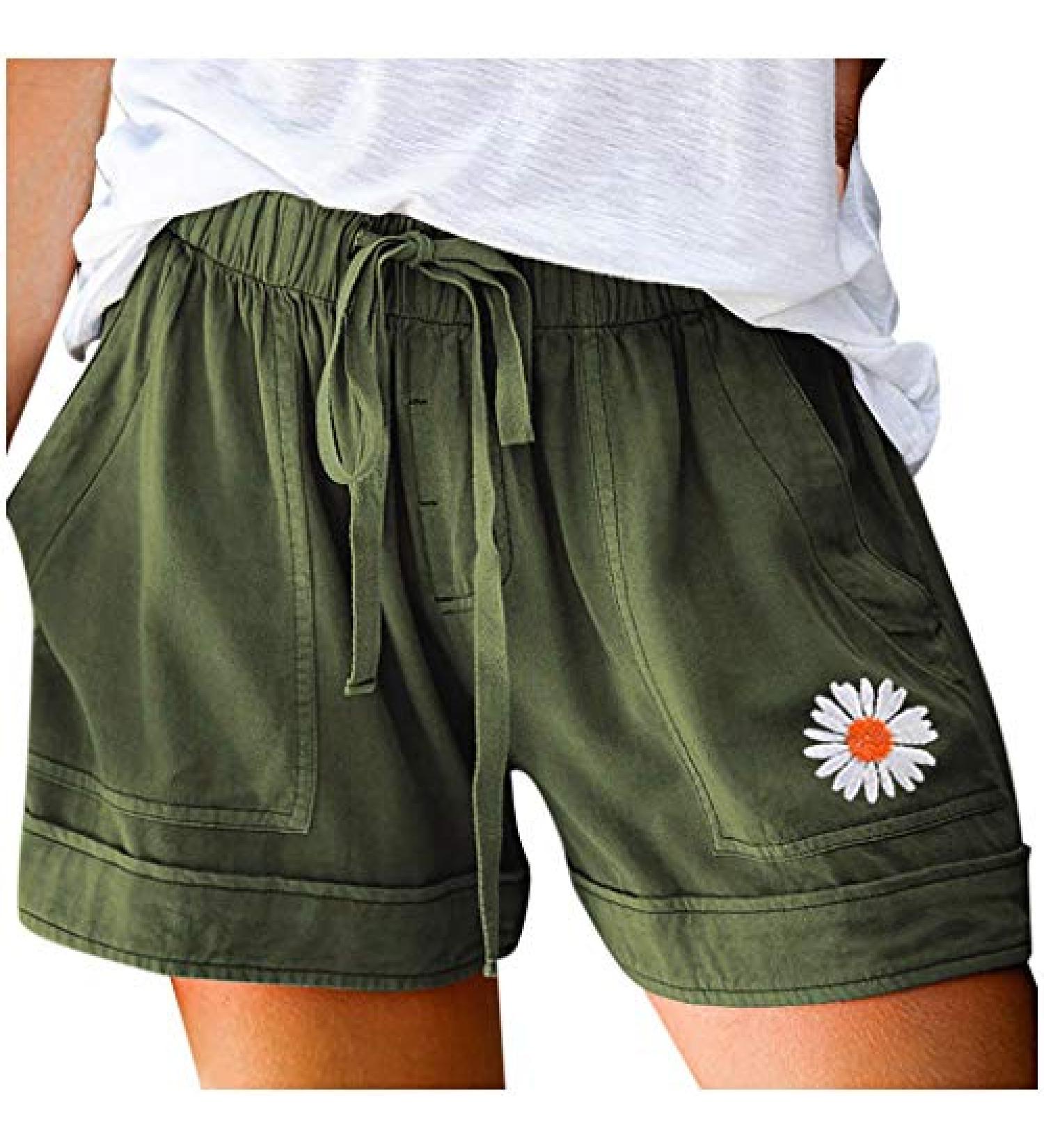Hessimy Women's Summer Shorts - Drawstring Elastic Waist Casual Shorts with Pockets (XX-Large, Army Green) - Buy Online on GoSupps.com