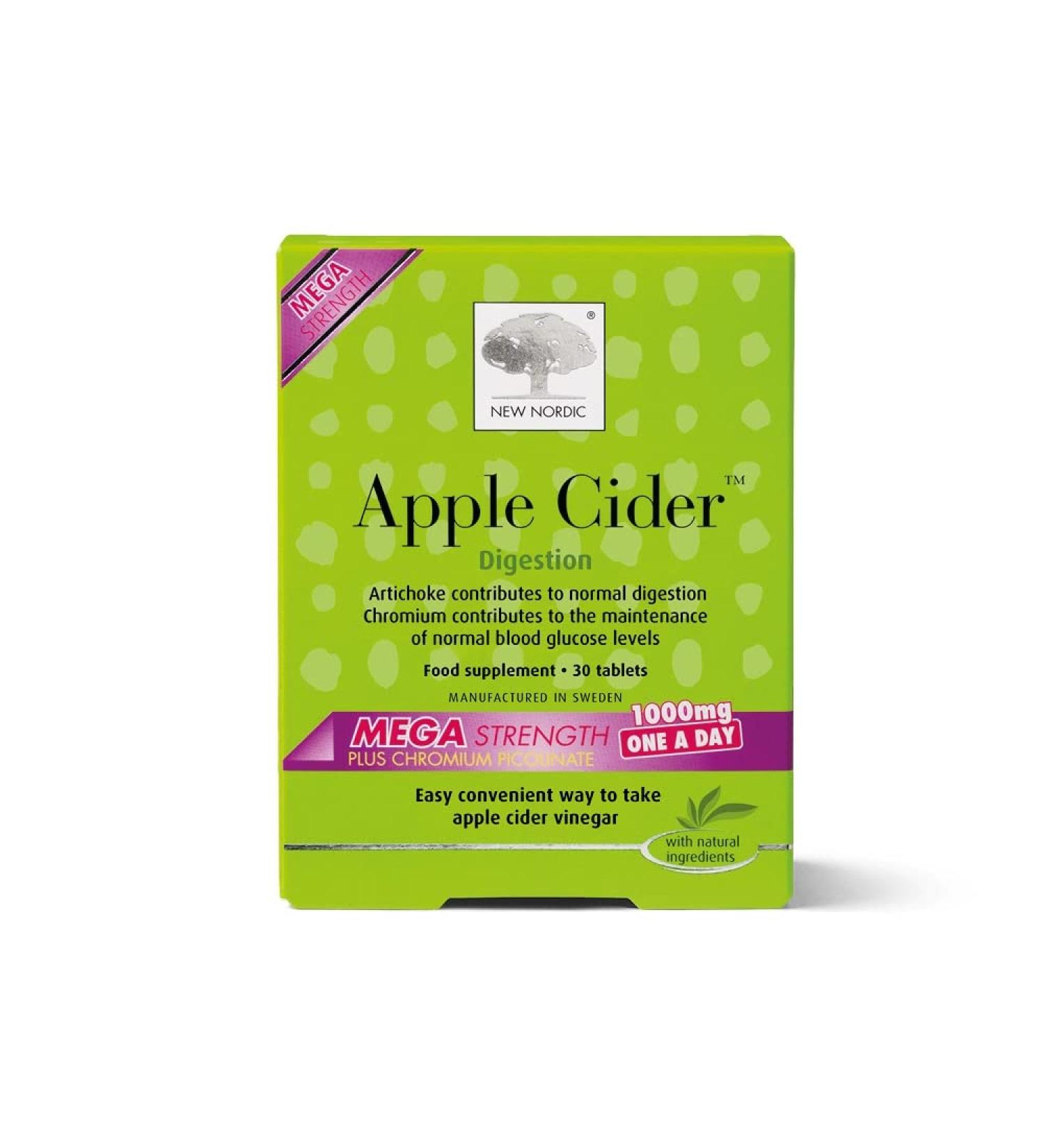 New Nordic Apple Cider Mega 1000mg - 30 Tablets - Vegan Supplement for Health & Weight Loss - Apple Cider Vinegar - Men & Women - Buy Online on GoSupps.com