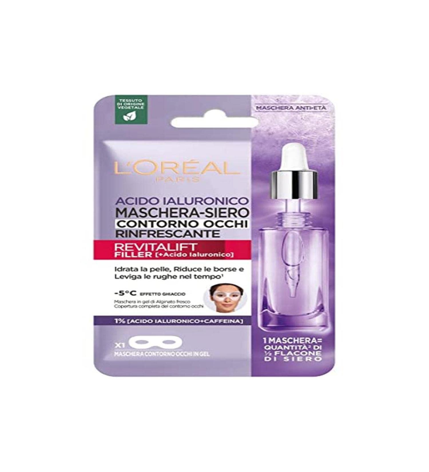 L'Or al Paris Revitalift Filler Eye Contour Mask with Anti-Summer and Refreshing Action Hydrates and Smoothing Rudes with Hyaluronic Acid and Caffeine Pura