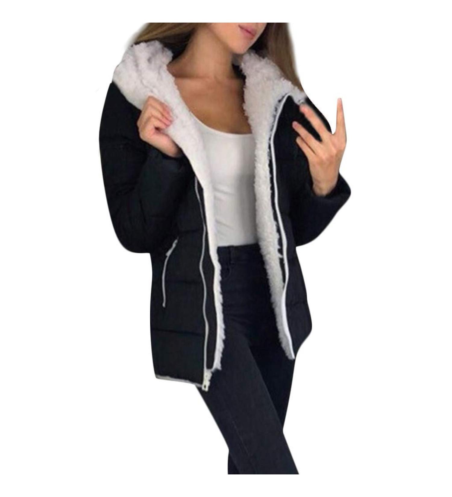 Buy Haiorziyou Women's Winter Jacket Hoodie - Fleece Zip Parka Coat Monochrome Long-Sleeved 3XL Black - International Shipping Available - Buy Online on GoSupps.com