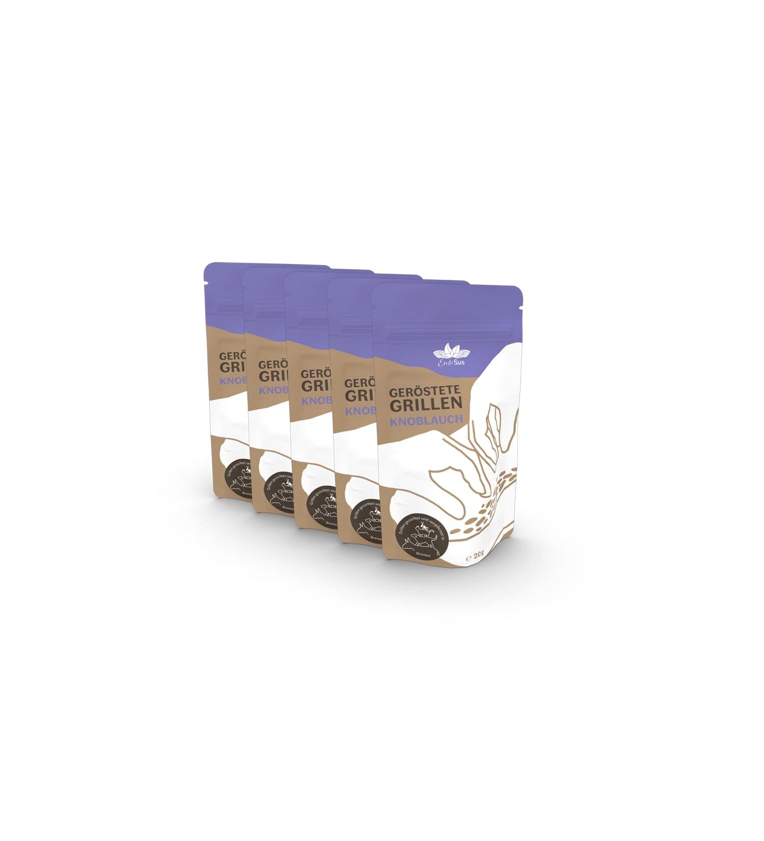 Entosus Garlic Crunchy Snack - Dried & Roasted Grilling Insects 5x20g - Sustainable Protein Substitute for Cooking | Buy Now in Germany - Buy Online on GoSupps.com