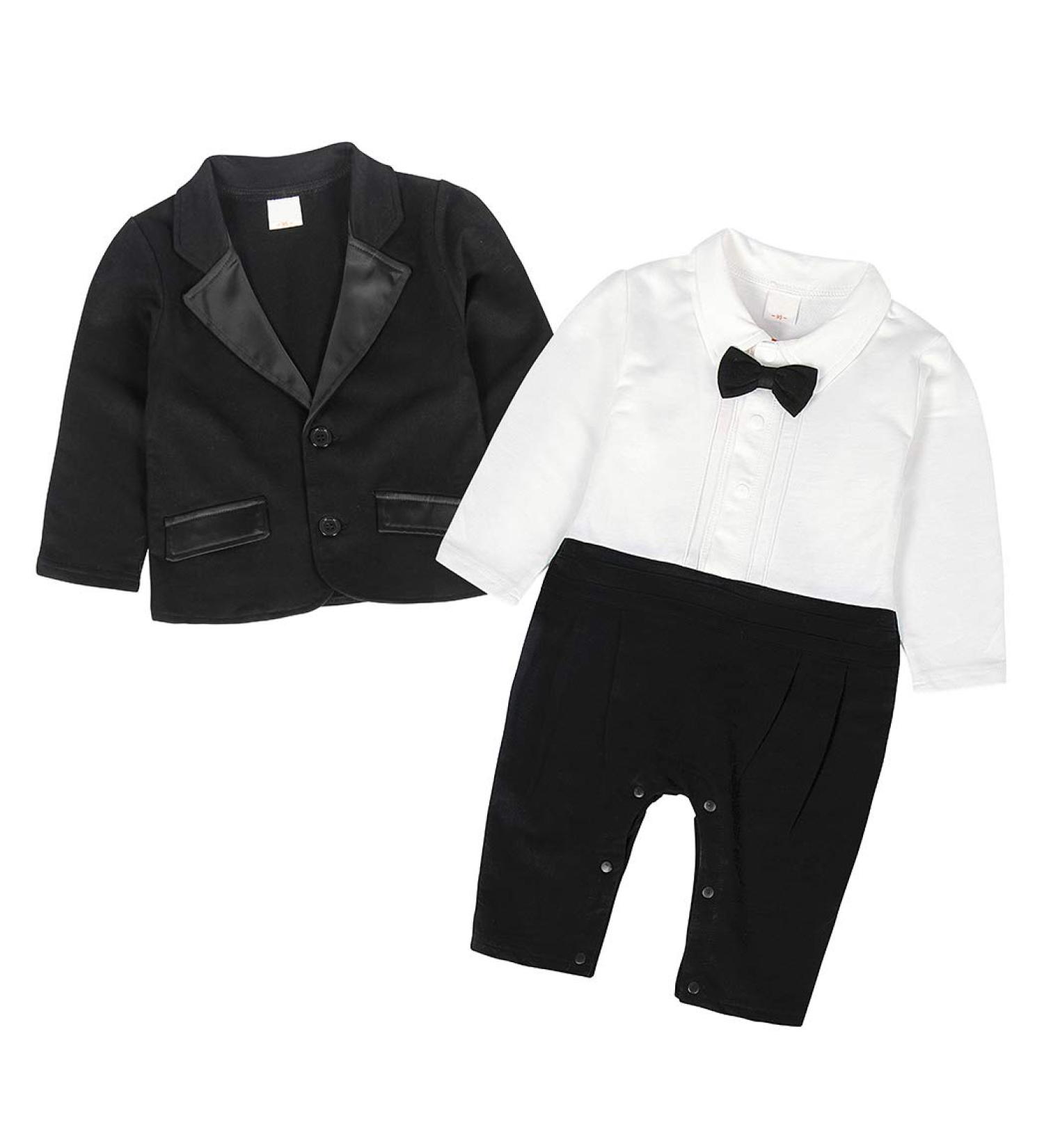 AmzBarley Baby Boys Gentlemans Tuxedo Romper | Long/Short Sleeve Dress Shirt, Pants, Vest, Bowtie | Birthday & Holiday Party Outfit | Black 12-18 Months - Buy Online on GoSupps.com