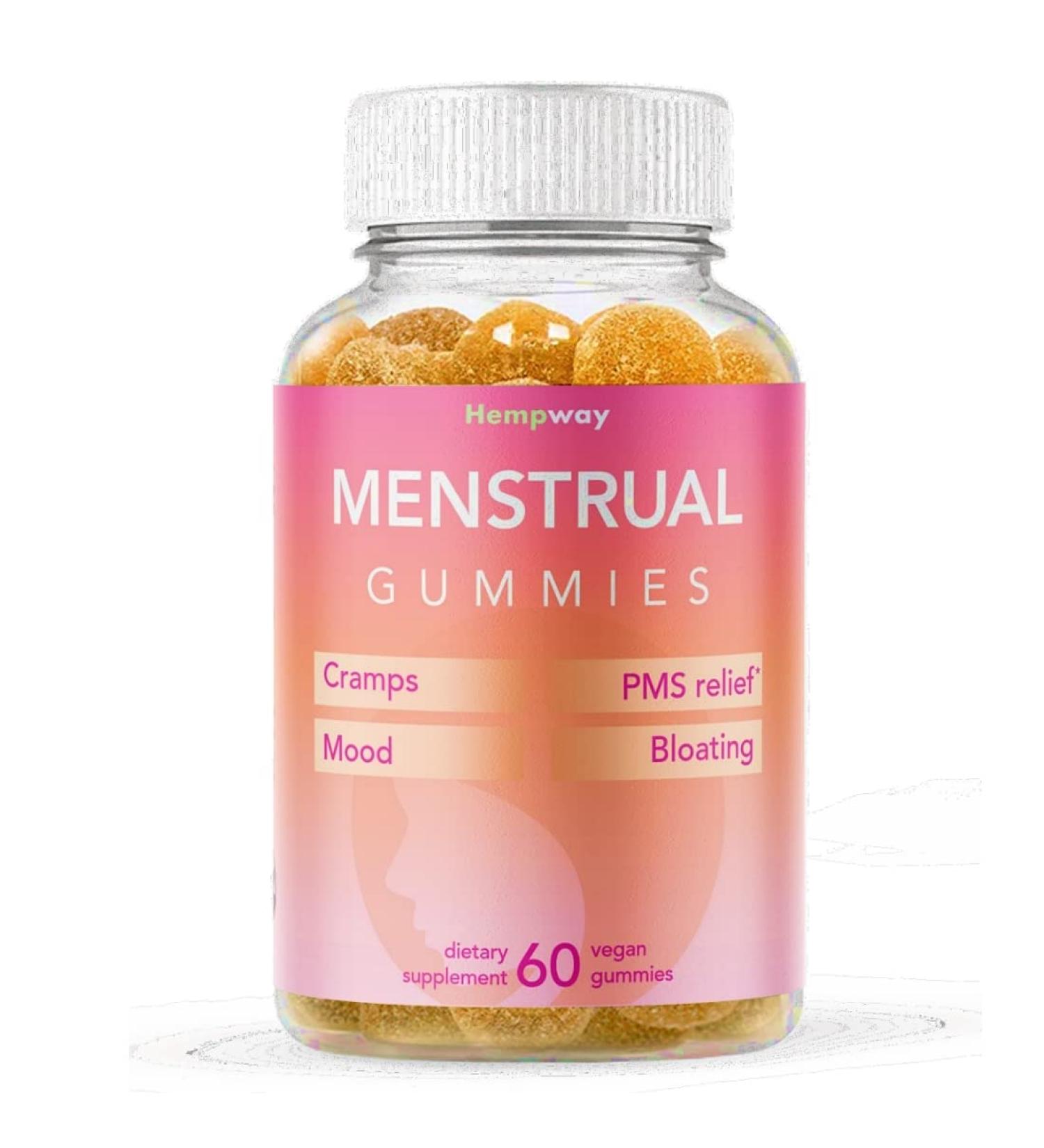 HEMPWAY Menstrual Gummies for Women May Help Support Bloating Period Relief | Plant-Based | Cramp Bark Magnesium Chaste Berry | Vegan | Orange 60ct - Buy Online on GoSupps.com