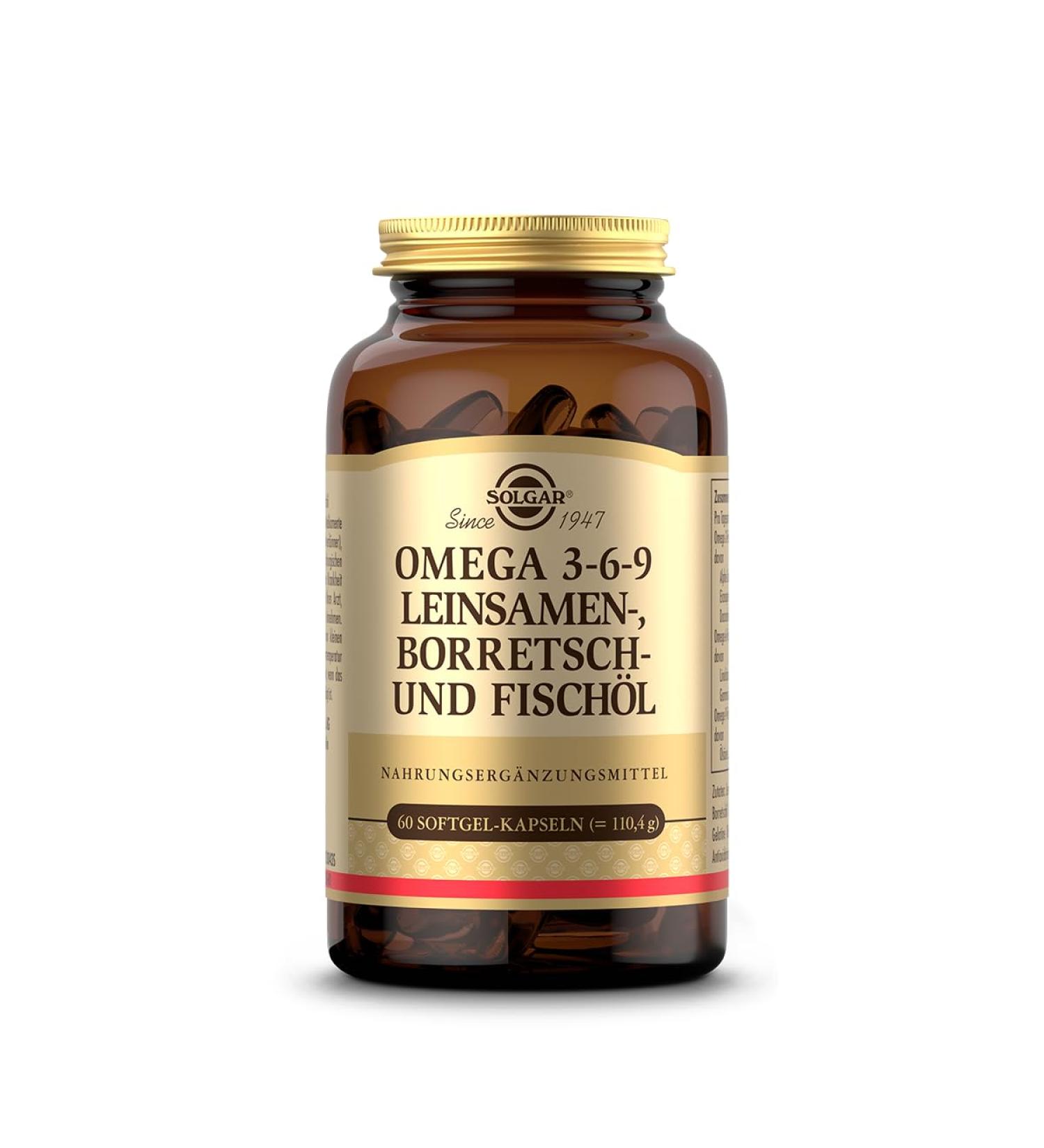 Solgar Omega 3-6-9 Softgel Capsules | Balanced Omega Fatty Acids from Fish Oil & Borage | 60 Capsules for 20 Days | International Shipping Available - Buy Online on GoSupps.com