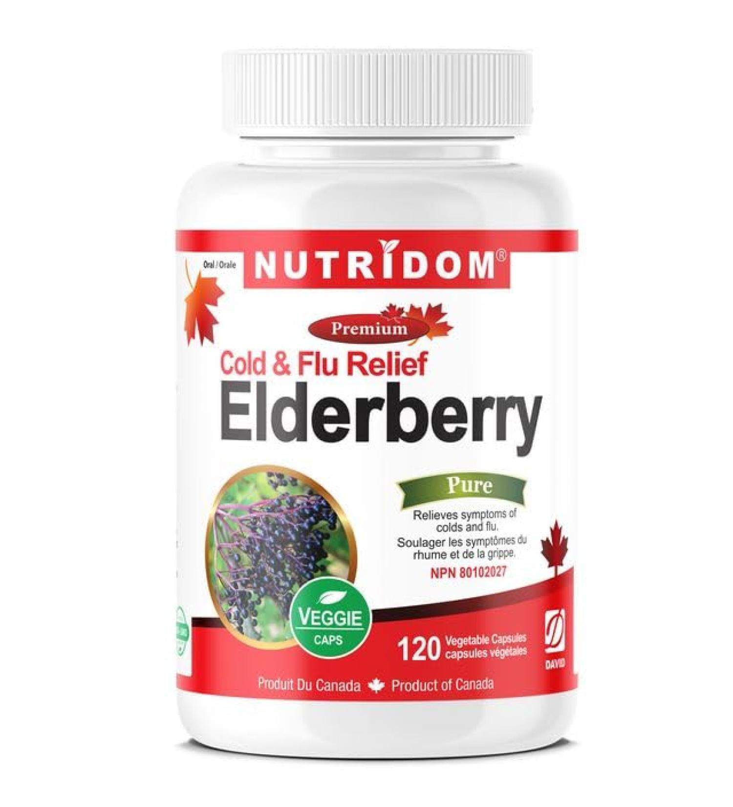 Nutridom Black Elderberry 650mg 120 Vegetable Capsules Cold & Flu Relief Pure Non-GMO Product of Canada Relieves symptoms of colds and flu - Buy Online on GoSupps.com