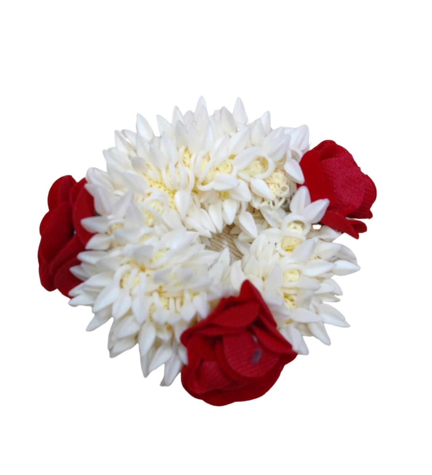 Traditional Indian Hair accessories Small White Gajra with rose Artificial Flower Jewelry Handmade Veni tiara For Women Party Wear bridal mehndi Hair Bun (1 pc) - Buy Online on GoSupps.com