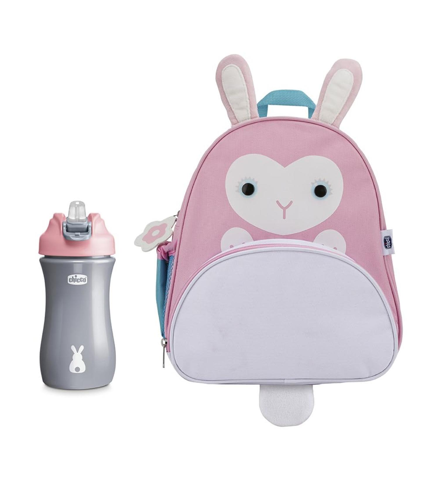 Chicco Rabbit Backpack & Pop-Up Cup Set Cute Pink Kids Backpack & 350ml Drinking Cup for Ages 2+ - Buy Online on GoSupps.com