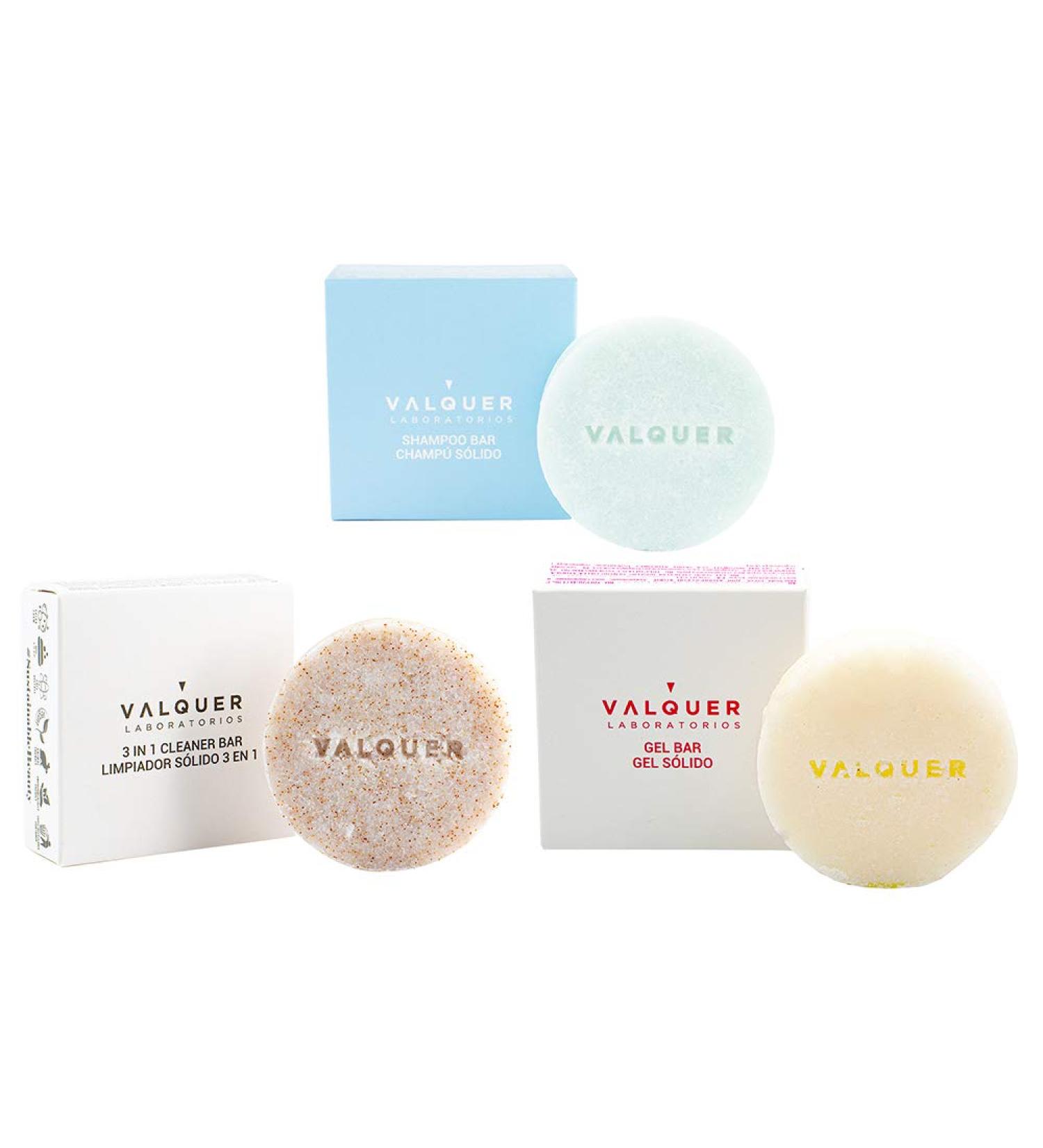 Valquer Laboratorios V lquer Solid Cosmetics Pack solid shampoo without sulphate for normal hair + solid facial cleanser in 1 + solid body gel without sulphate for sensitive skin 150 g 3 pieces - Buy Online on GoSupps.com
