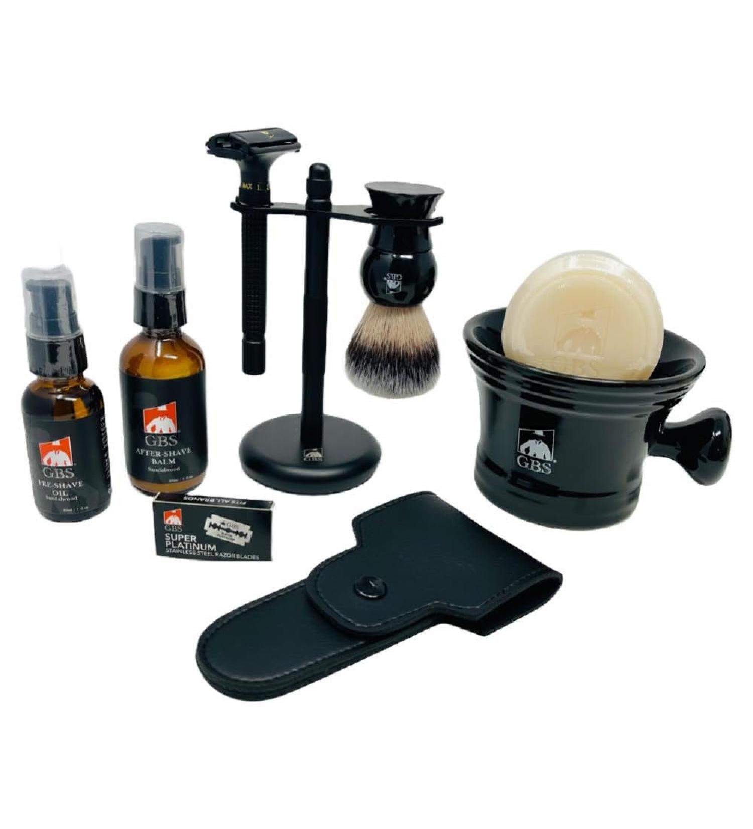 G.B.S Men's Shaving Set | Heavy-Duty DE Razor Brush Mug & After Shave Balm | Premium International Shipping - Buy Online on GoSupps.com