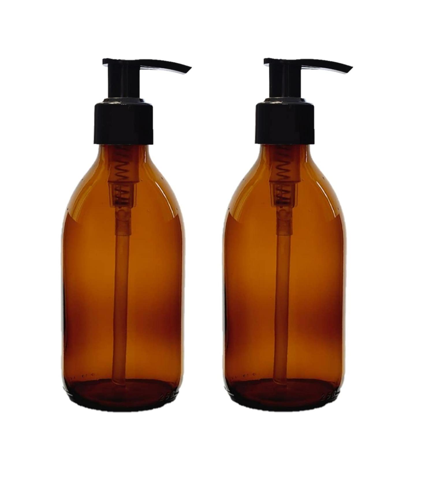 Avalon Amber Glass Bottles 250ml 8oz Soap Dispenser with Black Pumps (BPA-Free) Lotion Pump/Soap Dispensers Reusable Refillable Eco Friendly Sustainable Living/Gift - Pack of 2 - Buy Online on GoSupps.com