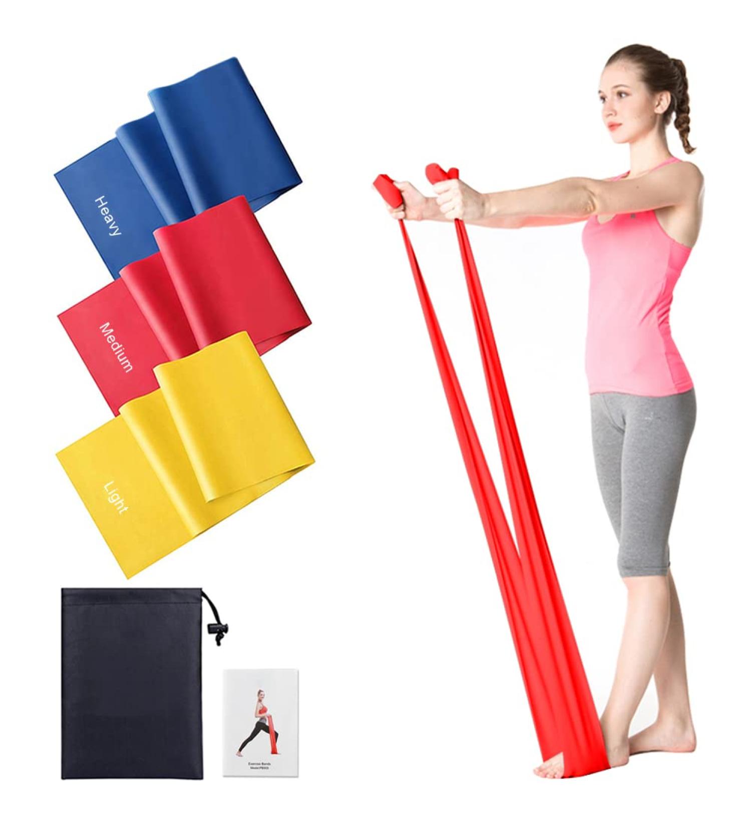 Resistance Bands Set - 3 Skin-Friendly Exercise Bands, 3 Resistance Levels - Ideal for Strength Training, Pilates, Yoga - for Women and Men - 6.5ft - Buy Online on GoSupps.com
