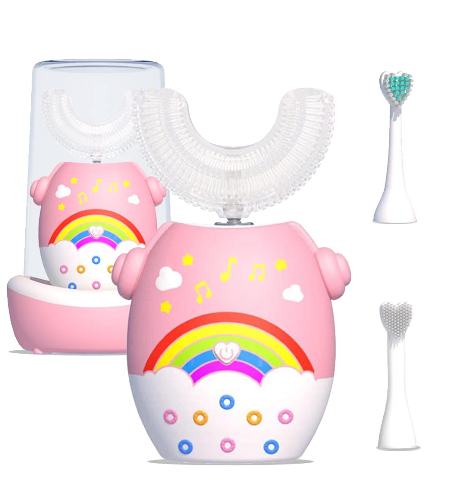 Tasselily Kids Electric Toothbrush - Ultrasonic 360 Cleaning, 5 Modes, IPX7 Waterproof, Smart Reminder - Pink Rainbow Design | Ages 2-6 - Buy Online on GoSupps.com