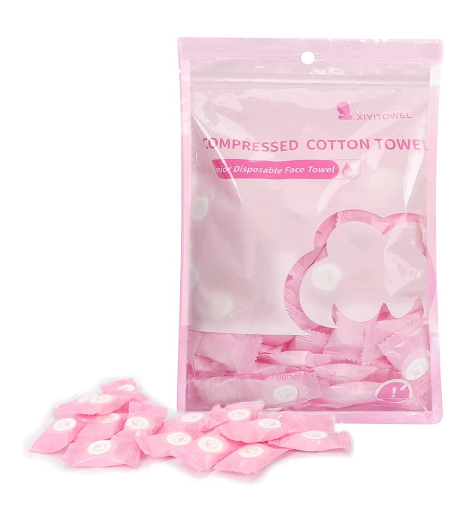 100PCS Mini Compressed Towel - Portable Disposable Coin Tissue for Travel Camping & Family - Pink - Buy Online on GoSupps.com