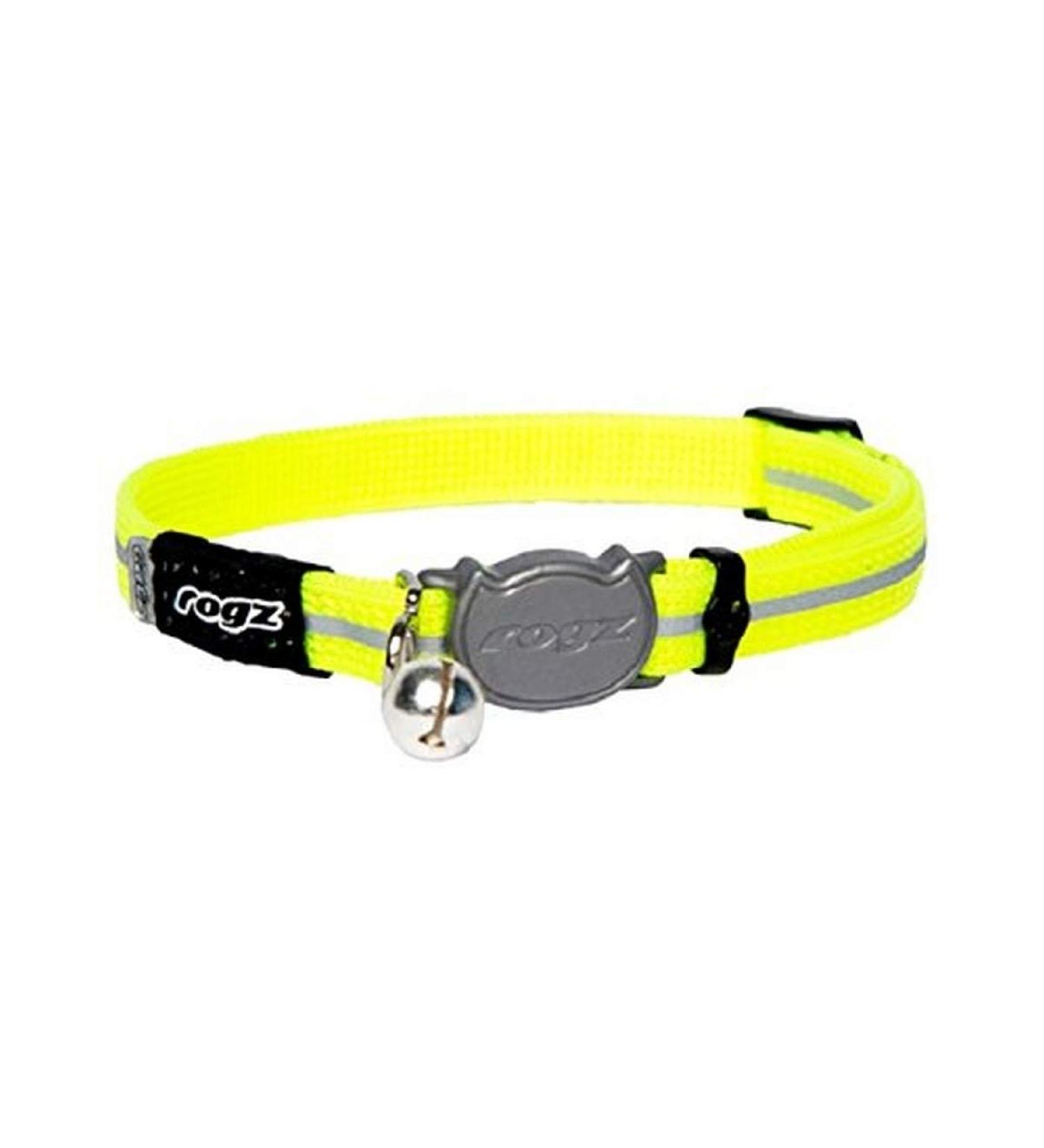 ROGZ ALLEYCAT CAT COLLAR WITH BREAKAWAY BUCKLE AND NIGHT TIME VISABILITY (Daylgo)) Yellow 3/8" Small