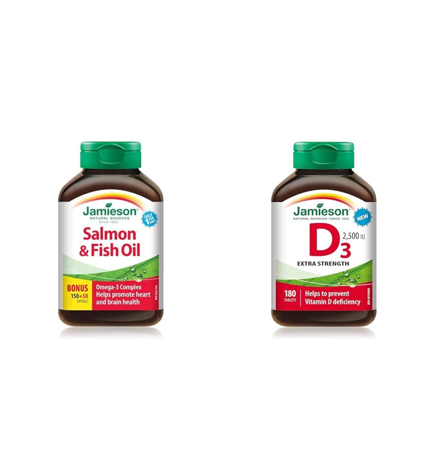 Jamieson Salmon and Fish Oil 1 000 mg & Vitamin D 2500IU NEW 180 Tablets SUPPLEMENT + VITAMIN 9658 - Buy Online on GoSupps.com