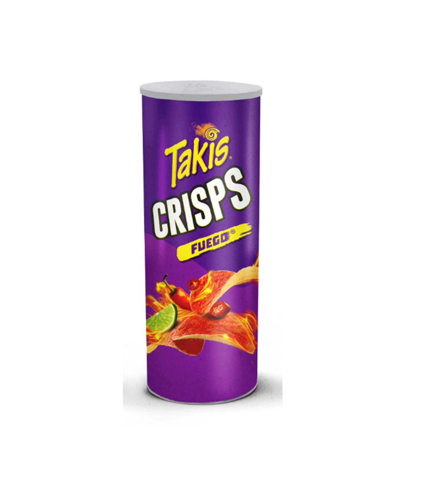 Takis Crisps Fuego Potato Crisps, Hot Chili Pepper and Lime Artificially Flavored, 5.5 Ounce Canister