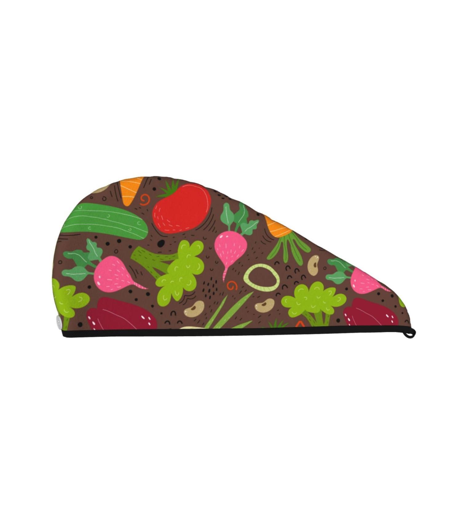 Buy Cartoon Vegetables Hair Towel Wrap | Quick-Dry Towel Turban & Button Design for Effortless Hair Drying - Buy Online on GoSupps.com