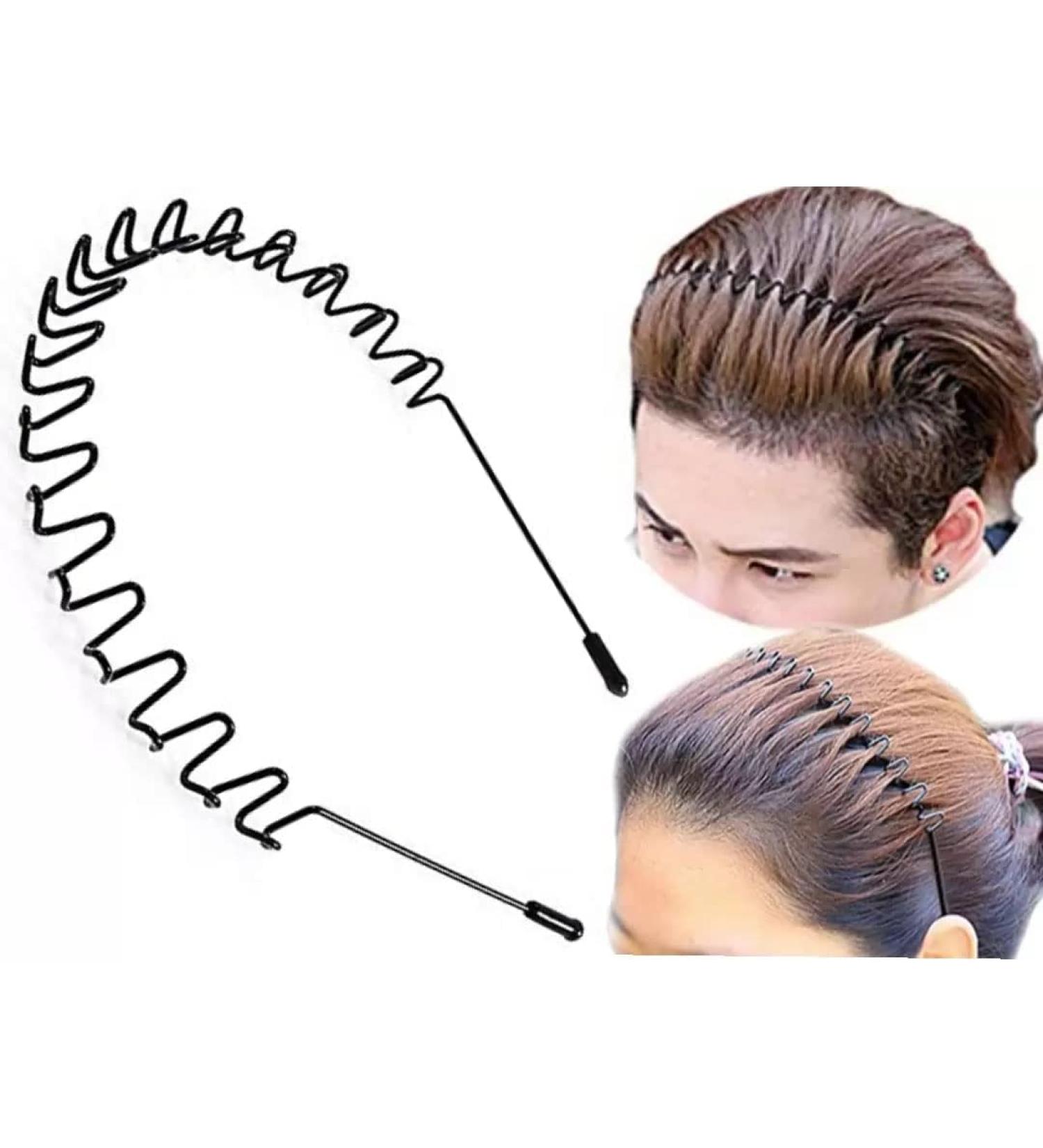 Metal Hair Bands for Men Women's Headbands Beauty Care Unisex Black Wavy Spring Sports for Men's Hair Band Hoop Clips Women Accessories Simple Elastic Non Slip Wide Headwear Bandeau Outdoors - Buy Online on GoSupps.com