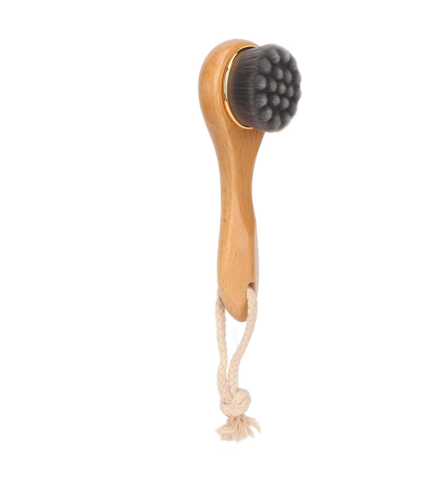 Manual Facial Cleansing Brush - Soft Fiber Deep Pore Cleaner for Men & Women - Beech Handle Skin Scrubber - Buy Online on GoSupps.com
