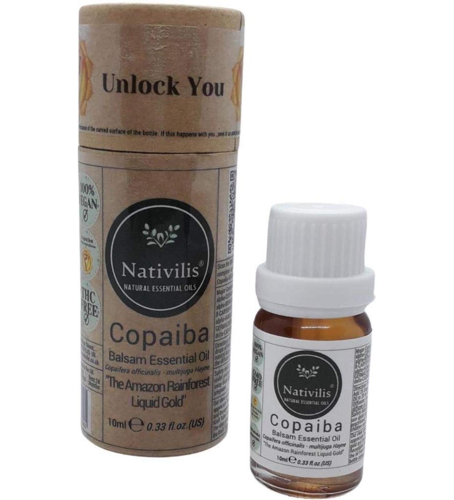 Nativilis Copaiba Balsam Essential Oil 10ml - 100% Natural Copaifera Officinalis - GC/MS Tested Therapeutic Oil - Buy Online on GoSupps.com