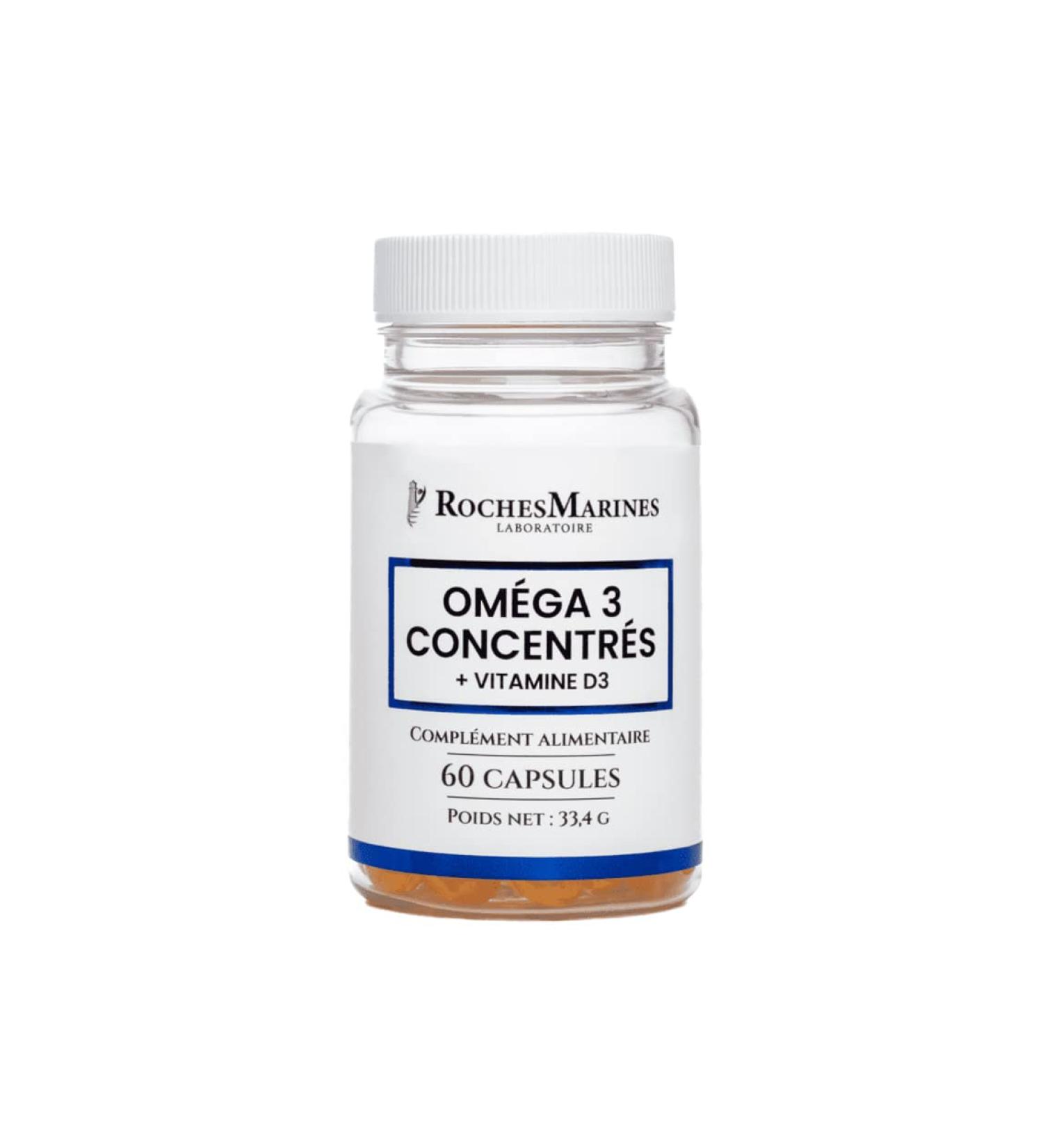Roches Marines - Omega 3 Concentrated Dietary Supplement + Vitamin D3 - Immune Defenses - Useful in Periods of Fraility - 60 Capsules - Developed in France - Buy Online on GoSupps.com