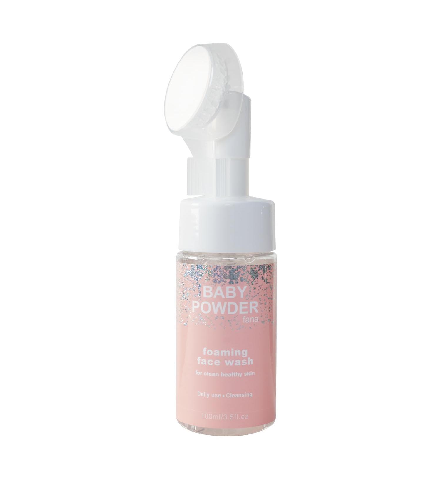 Buy BABY POWDER Face Foam Cleanser with Massager Brush - 3.5oz/100ml for Radiant Skin | International Shipping Available - Buy Online on GoSupps.com