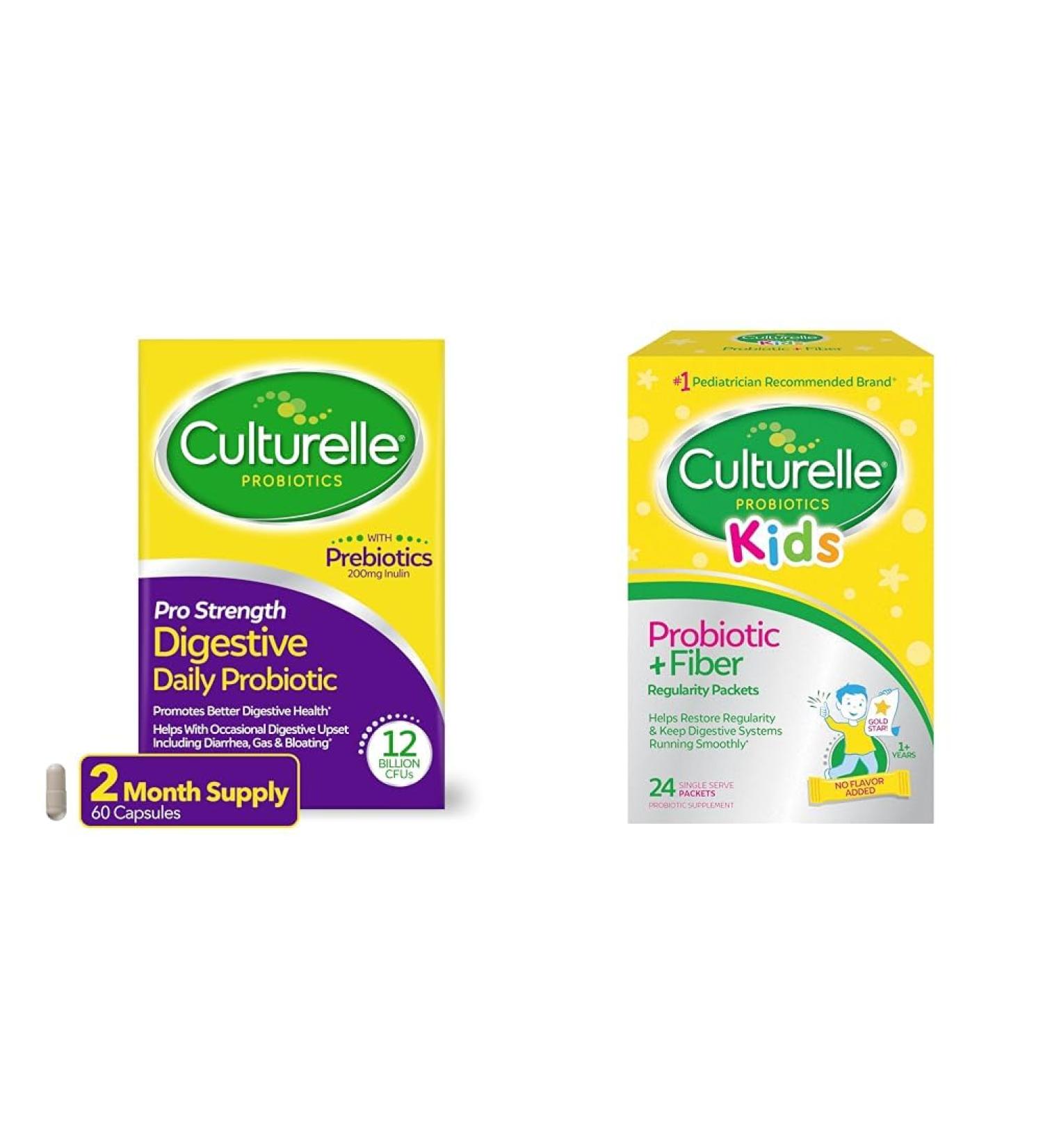 Culturelle Pro Strength Daily Probiotic Capsules 60 Count & Kids Probiotic + Fiber Packets 24 Count - Buy Online on GoSupps.com