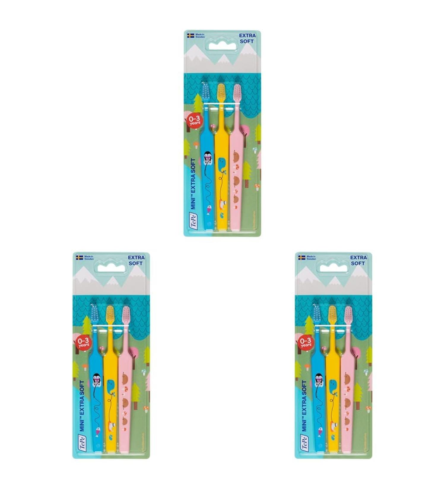 Tepe Mini Toothbrush for Kids - Extra Soft Bristles 3 Pack - Gentle Cleaning from First Tooth to Age 3 - Buy Online on GoSupps.com