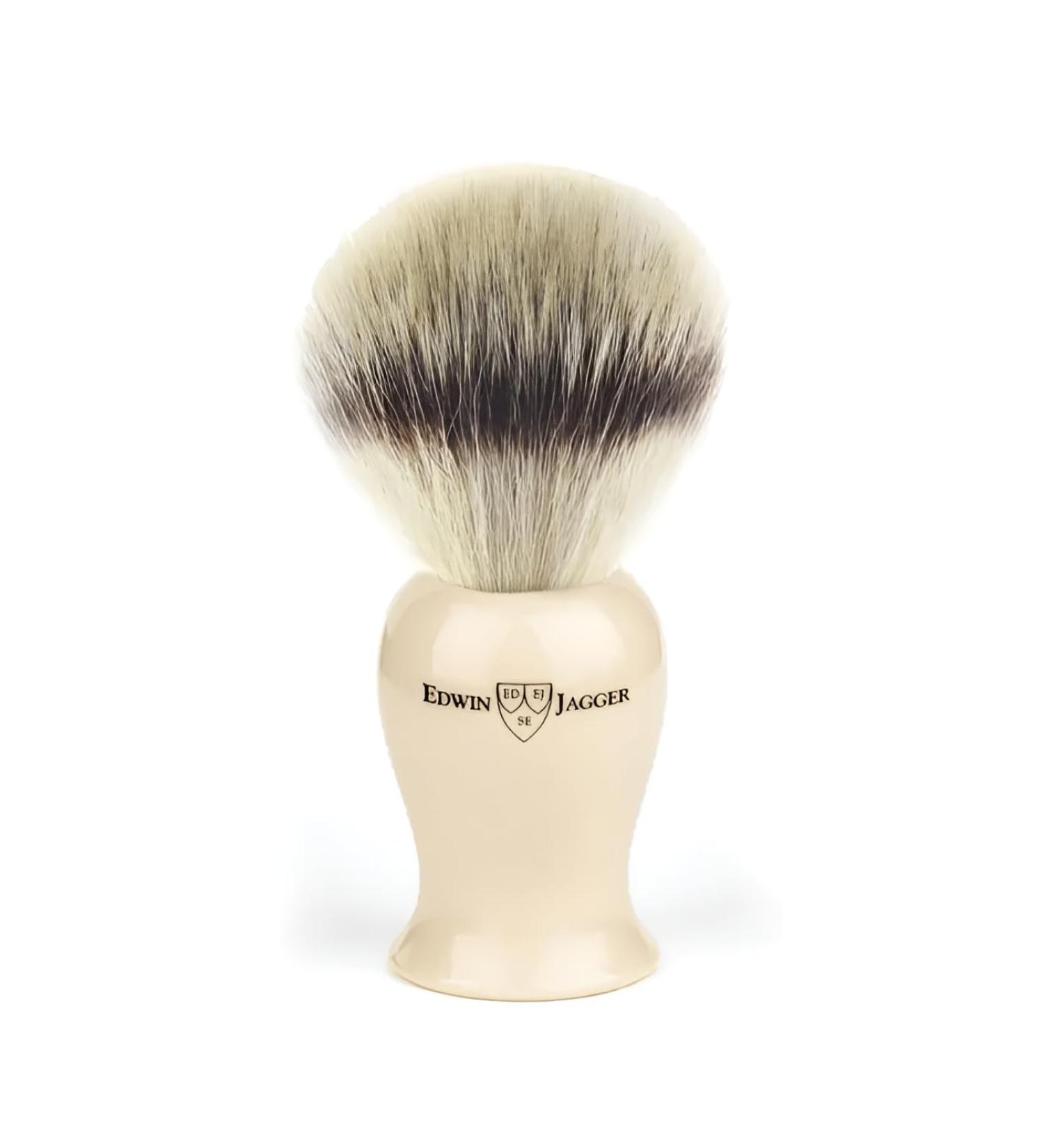 Edwin Jagger Synthetic Silver Tip Fibre Shaving Brush for use with Shaving Cream or Soap for Men (Imitation Ivory Large) Large Imitation Ivory