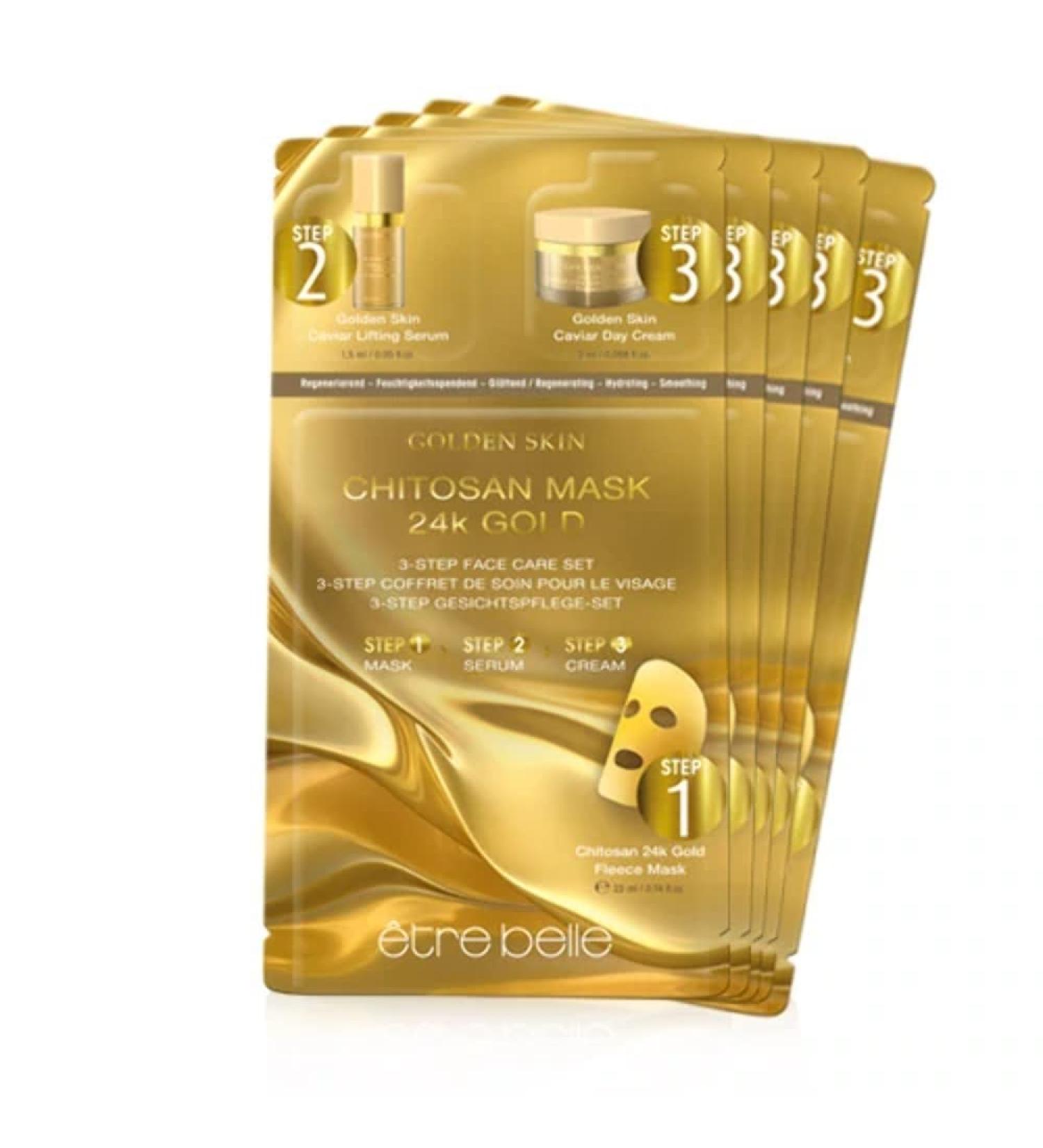 Energy 3-step facial care set tre Belle Cosmetics with lifting serum cloth mask and caviar day cream 5 pack Vliess mask Face mask
