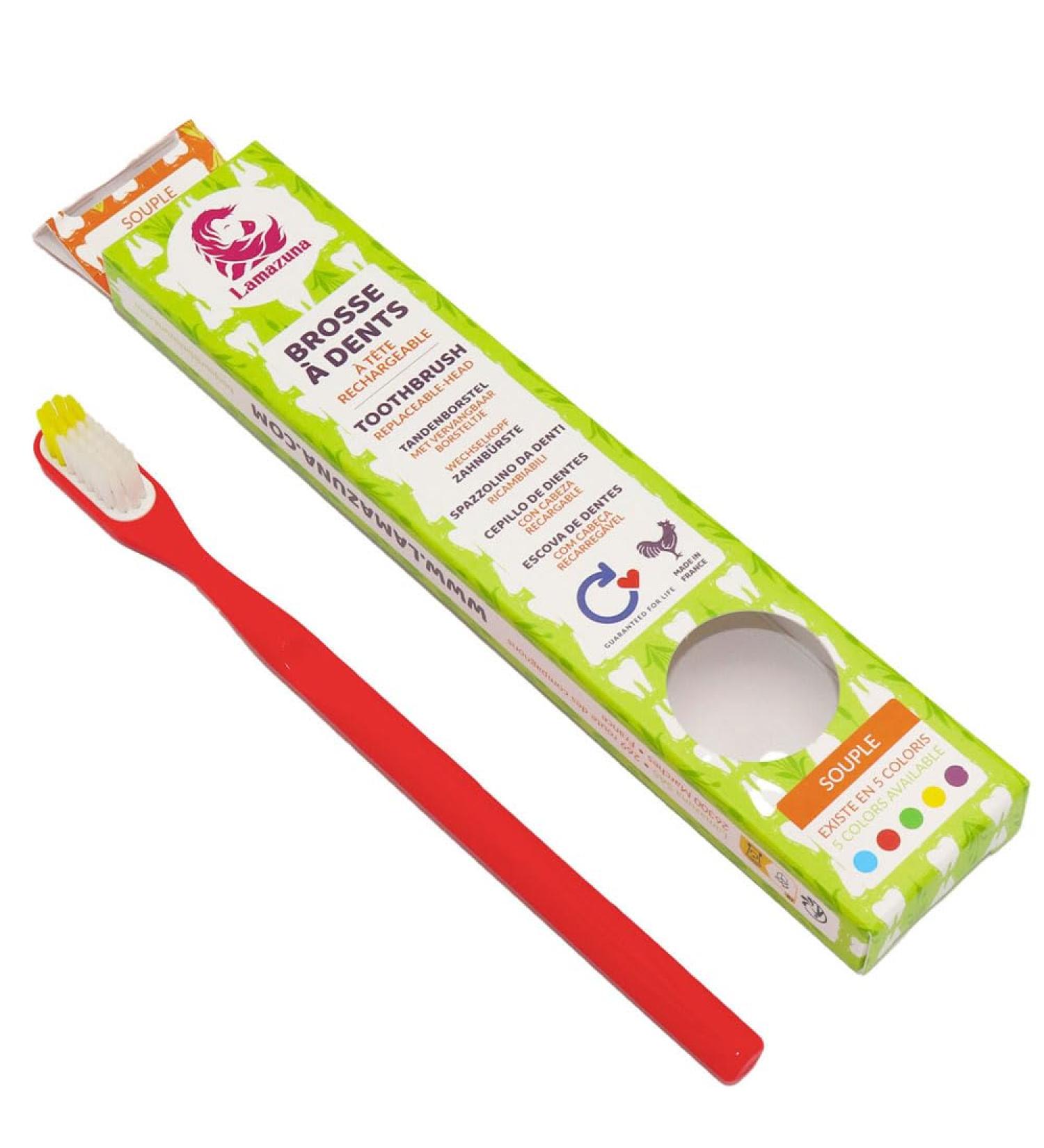 Lamazuna replaceable head toothbrush Klick It | Made in France | Made from plant-based raw materials | Incl. replaceable head | Soft | Pack of 4