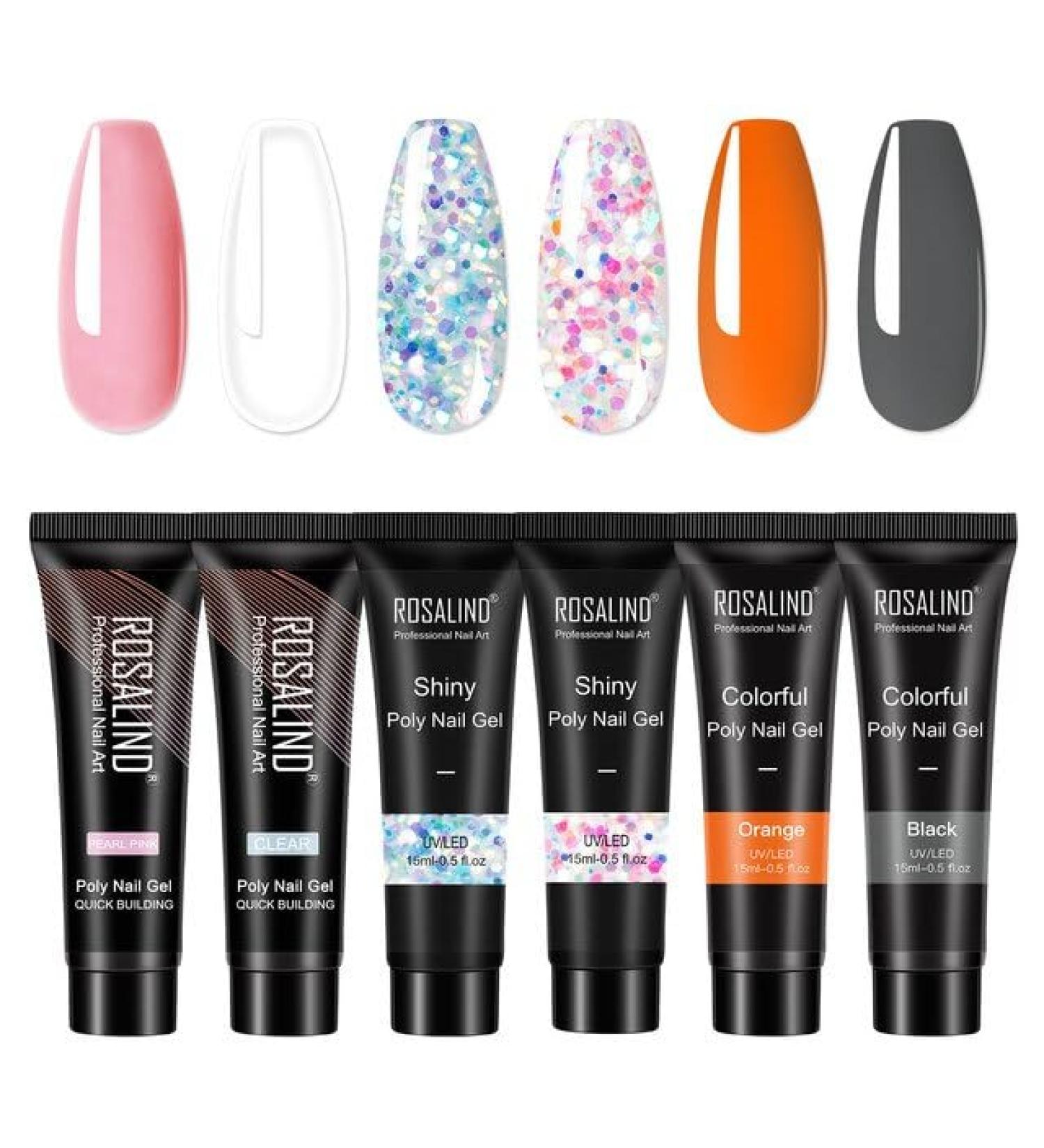 Rosalind 6pcs/Lot Poly Nail Gel Kit Extension Builder Acrylic Art UV Gel Polish Manicure Set Hybrid Varnishes Semi Permanent - (Color: RE-6GELSTOOL-12) - Buy Online on GoSupps.com