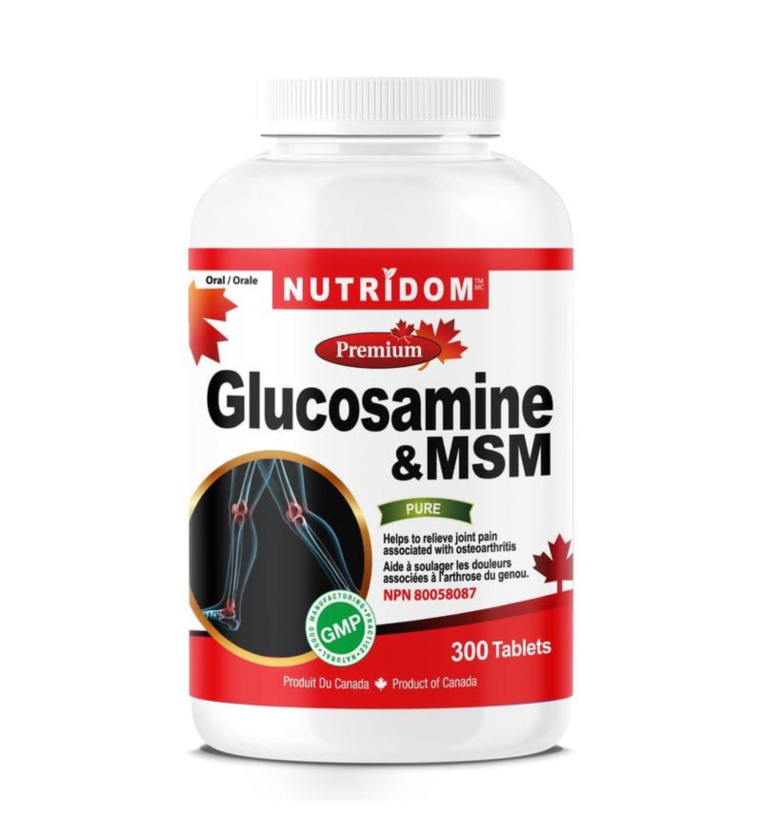 Nutridom Glucosamine Sulfate 500 mg with MSM 500 mg 300 Tablets | Helps Support Joint Health & Mobility | Made in Canada - Buy Online on GoSupps.com
